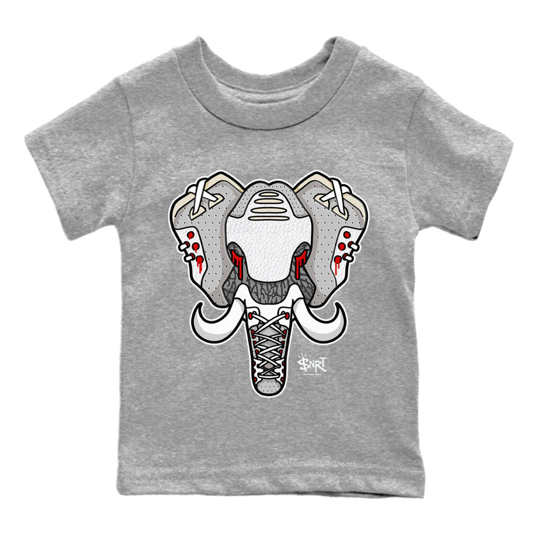 Air Jordan 3 White Cement Shirt To Match Jordans Elephant Symbol Sneaker Tees Air Jordan 3 Retro White Cement Drip Gear Zone Sneaker Matching Clothing Kids Shirts Heather Grey 2