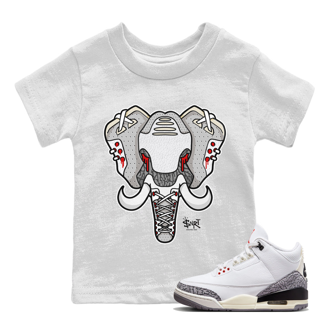 Air Jordan 3 White Cement Shirt To Match Jordans Elephant Symbol Sneaker Tees Air Jordan 3 Retro White Cement Drip Gear Zone Sneaker Matching Clothing Kids Shirts White 1