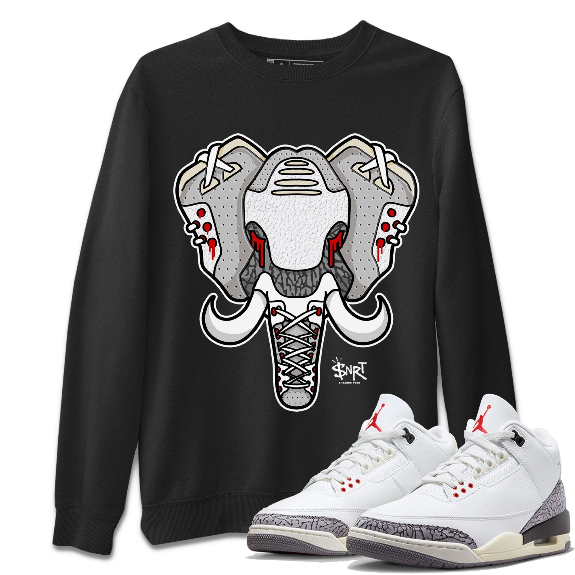 Air Jordan 3 White Cement Shirt To Match Jordans Elephant Symbol Sneaker Tees Air Jordan 3 Retro White Cement Drip Gear Zone Sneaker Matching Clothing Unisex Shirts Black 1