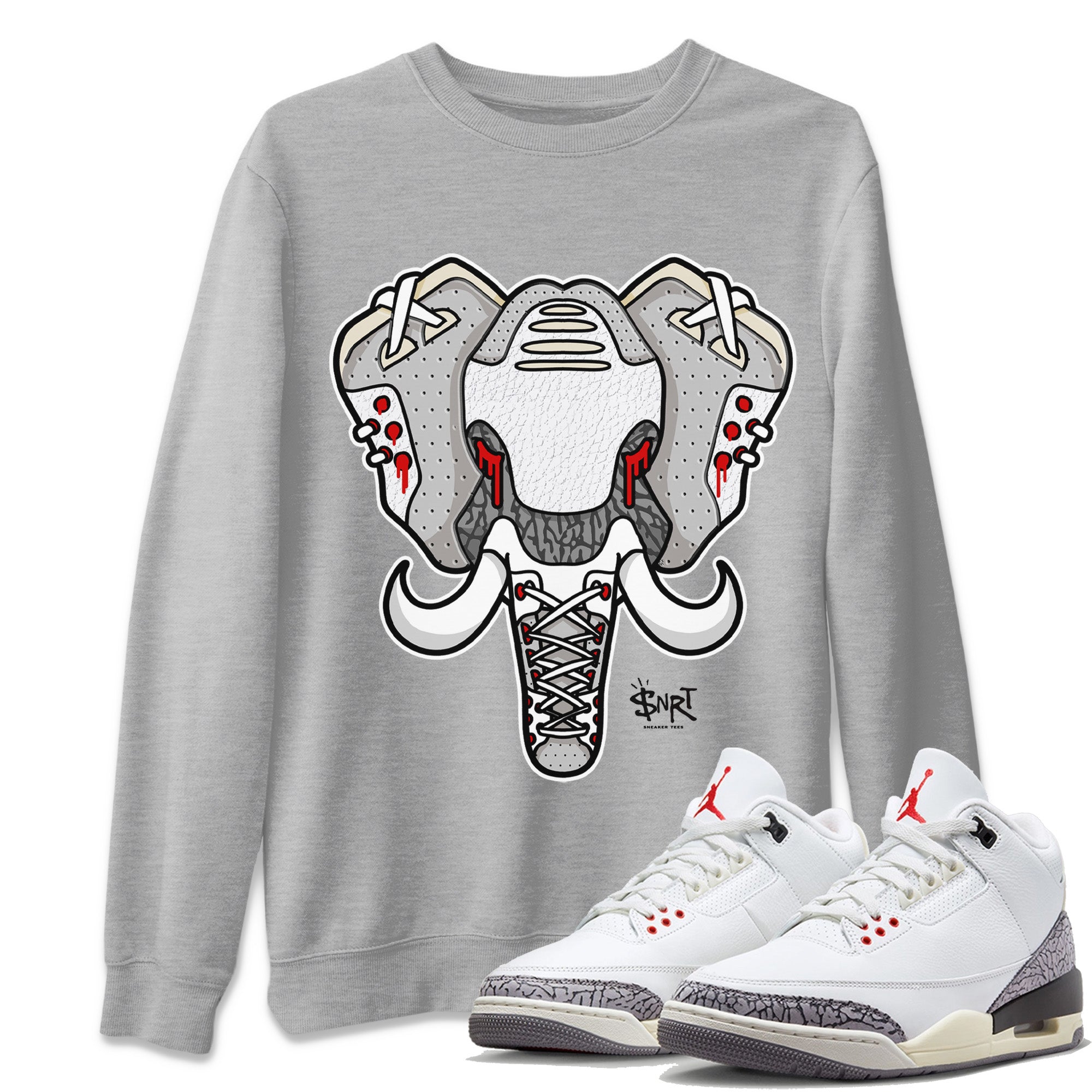 Air Jordan 3 White Cement Shirt To Match Jordans Elephant Symbol Sneaker Tees Air Jordan 3 Retro White Cement Drip Gear Zone Sneaker Matching Clothing Unisex Shirts Heather Grey 1