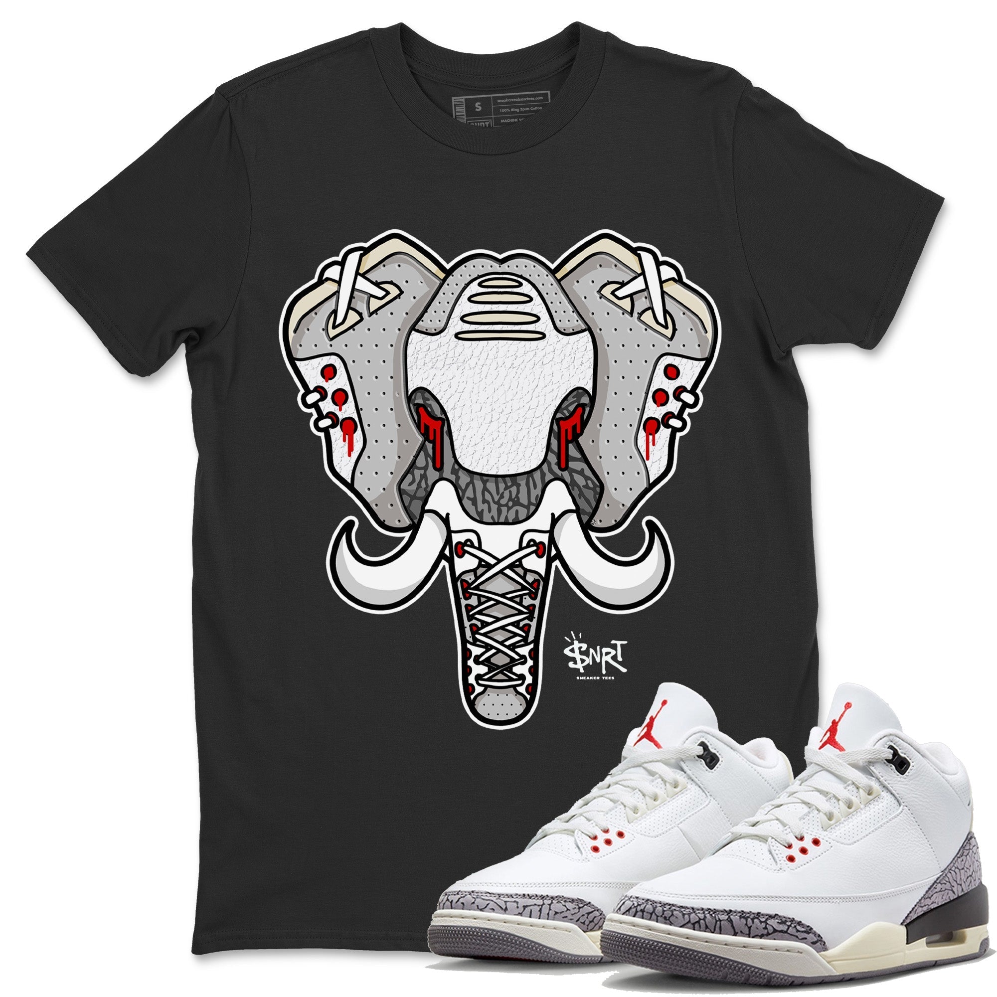 Air Jordan 3 White Cement Shirt To Match Jordans Elephant Symbol Sneaker Tees Air Jordan 3 Retro White Cement Drip Gear Zone Sneaker Matching Clothing Unisex Shirts Black 1