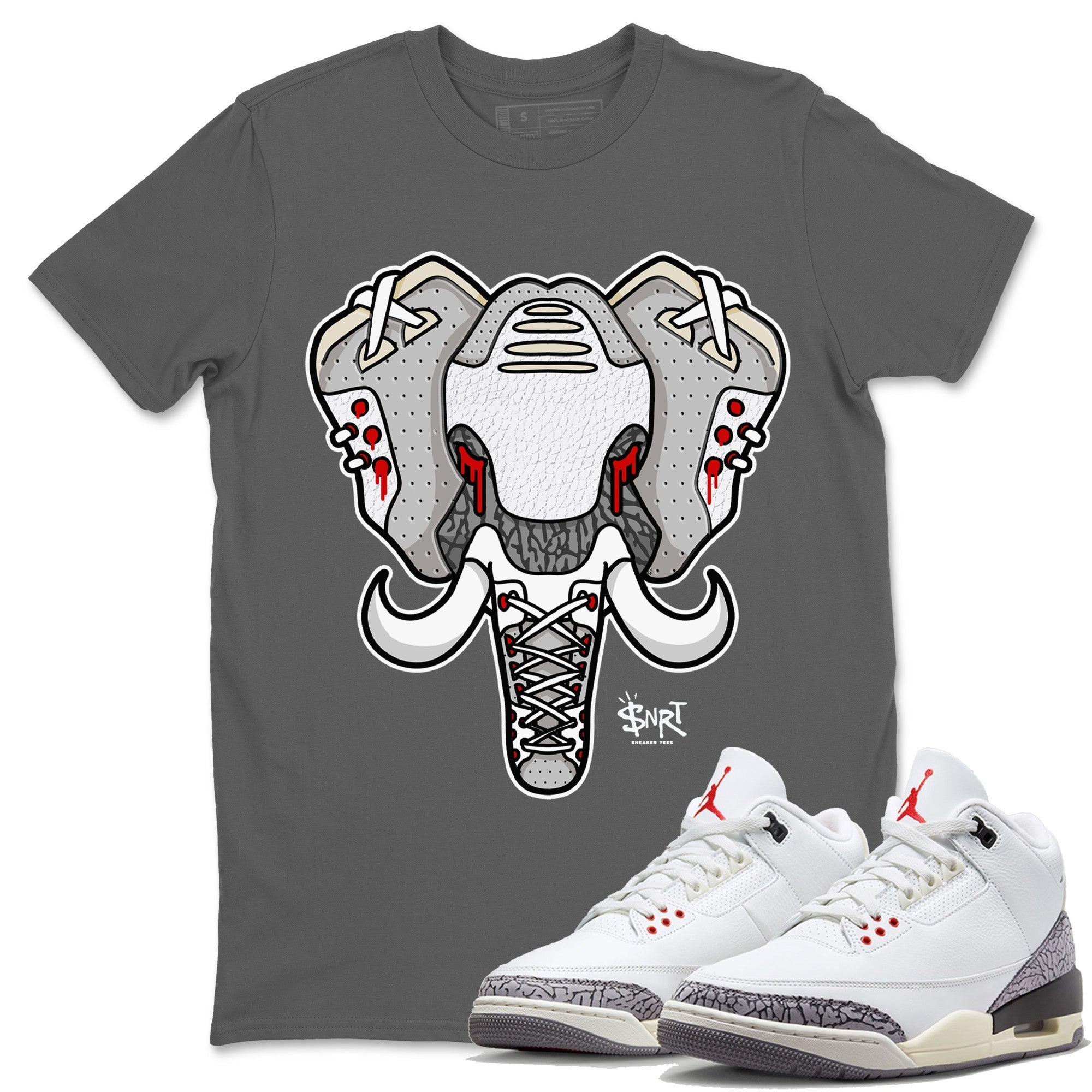 Air Jordan 3 White Cement Elephant Symbol Crew Neck Sneaker Tees Air Jordan 3 Retro White Cement Sneaker T-Shirts Washing and Care Tip