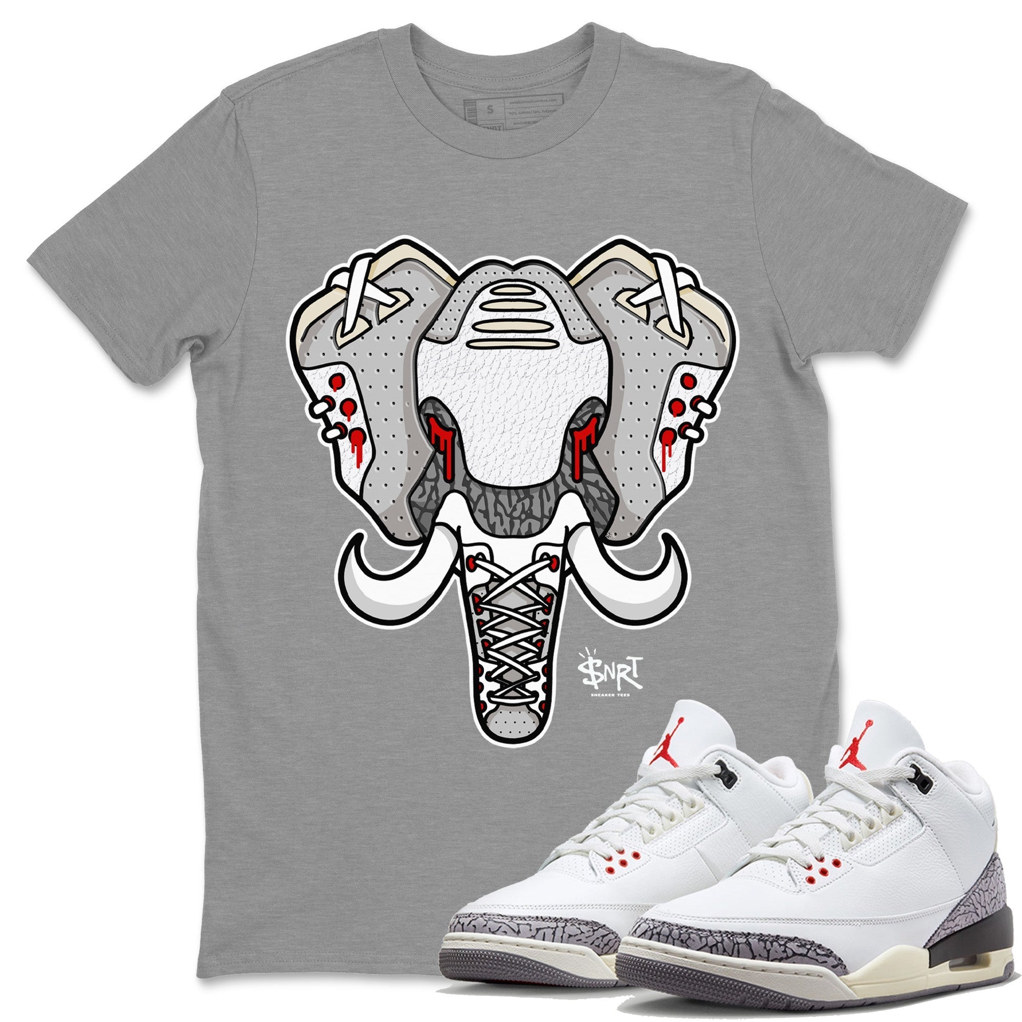 Air Jordan 3 White Cement Elephant Symbol Crew Neck Sneaker Tees Air Jordan 3 Retro White Cement Sneaker T-Shirts Size Chart