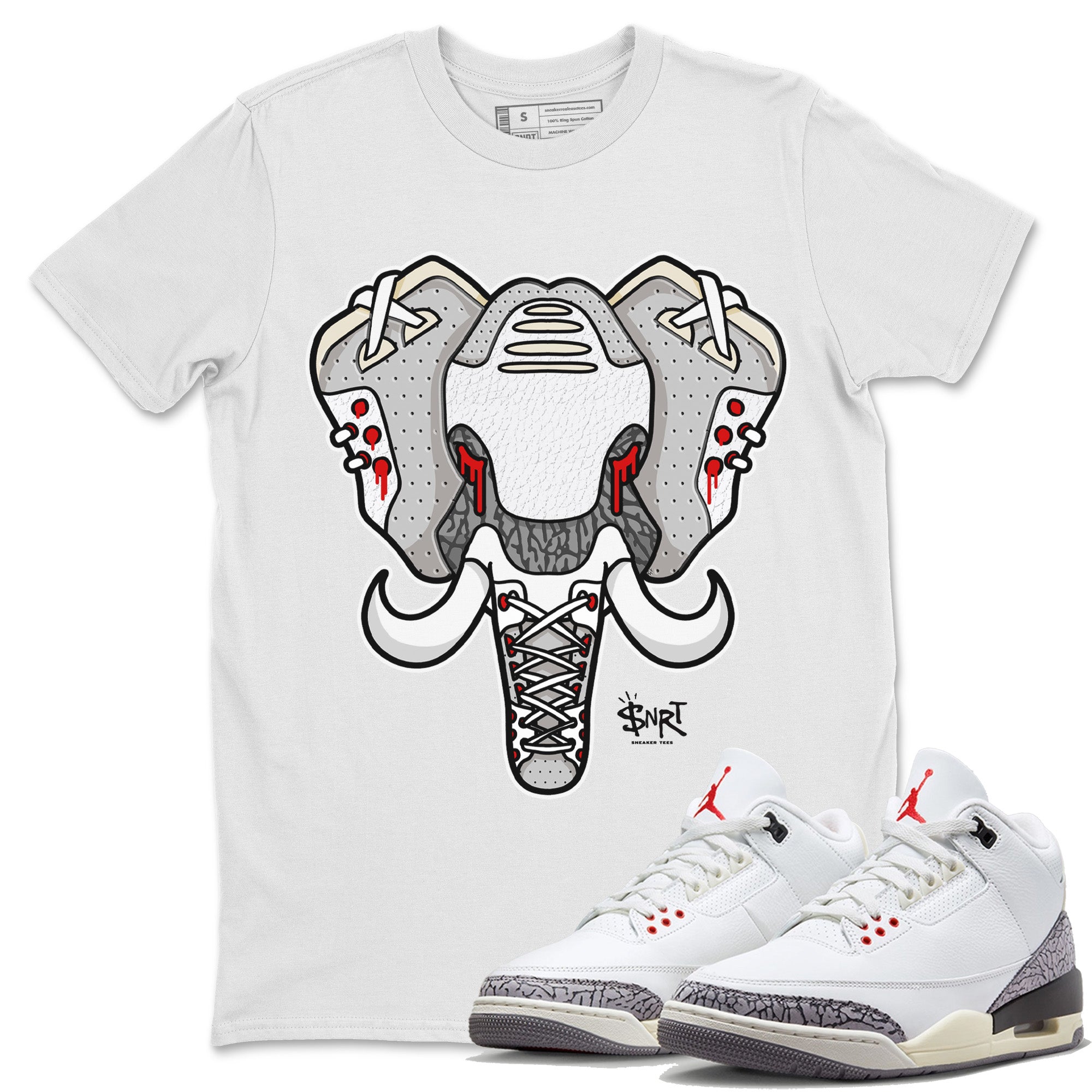 Air Jordan 3 White Cement Shirt To Match Jordans Elephant Symbol Sneaker Tees Air Jordan 3 Retro White Cement Drip Gear Zone Sneaker Matching Clothing Unisex Shirts White 1