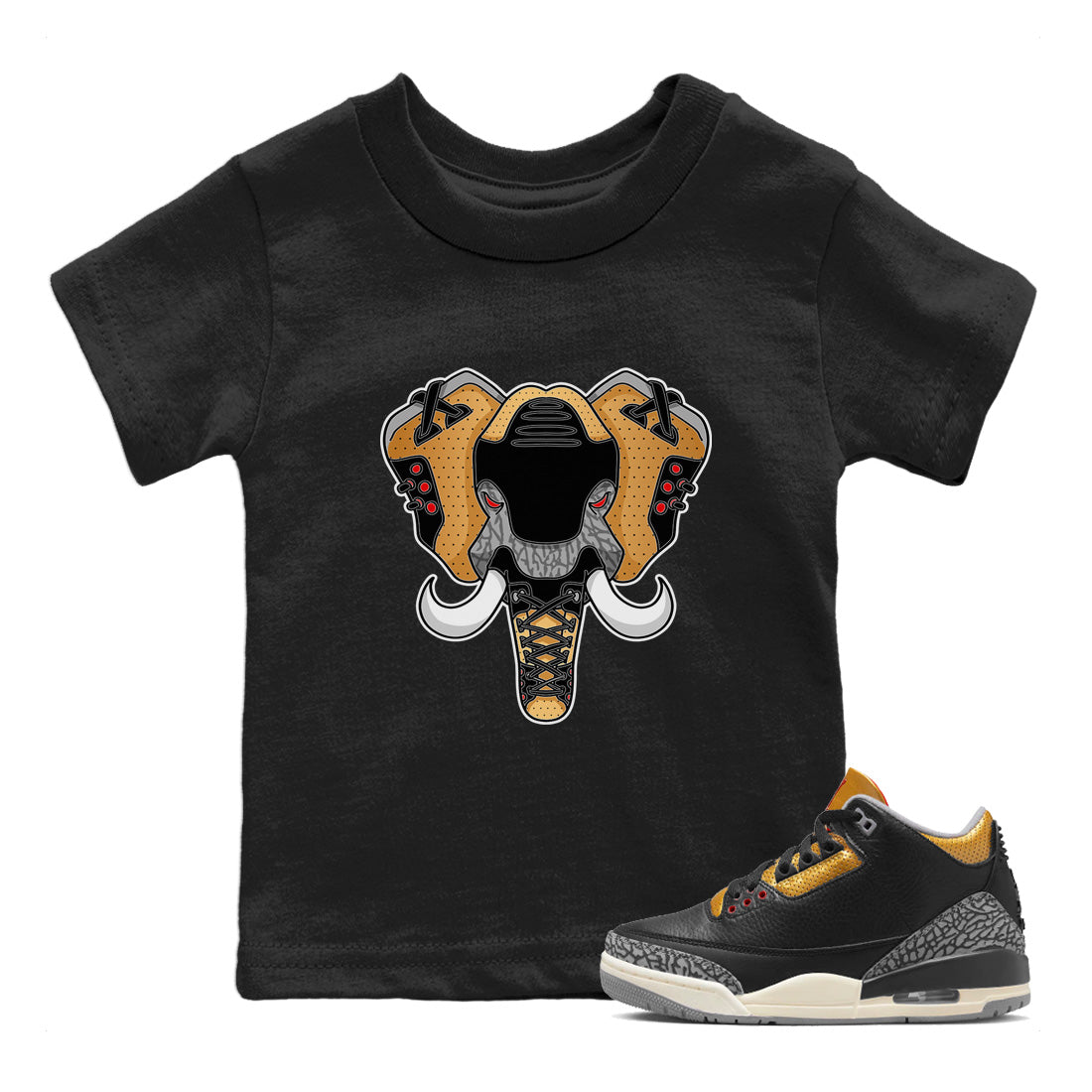 Jordan 3 Black Gold Sneaker Matching T-Shirt Elephant Symbol Sneaker Tees Jordan 3 Black Gold Sneaker Release Tees Kids Shirts