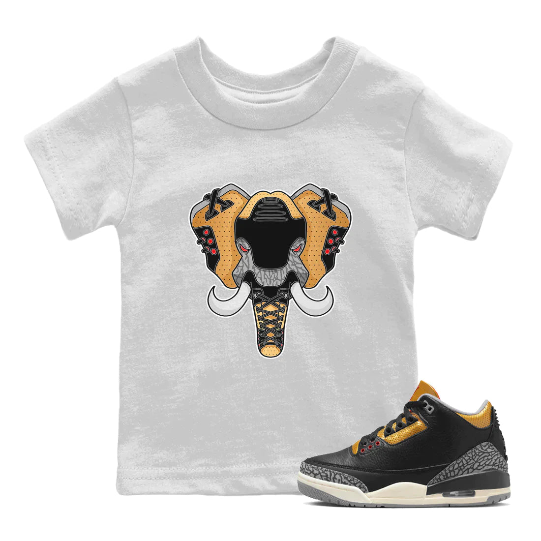 Jordan 3 Black Gold Sneaker Matching T-Shirt Elephant Symbol Sneaker Tees Jordan 3 Black Gold Sneaker Release Tees Kids Shirts