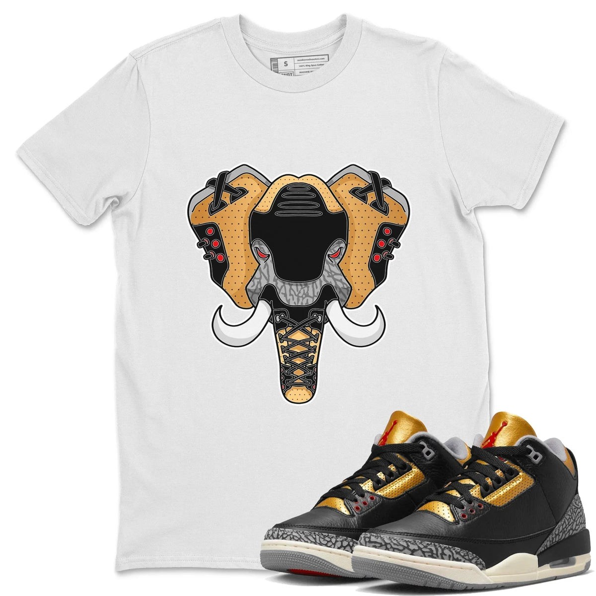 Jordan 3 Black Gold Sneaker Matching T-Shirt Elephant Symbol Sneaker Tees Jordan 3 Black Gold Sneaker Release Tees Crew Neck Tees