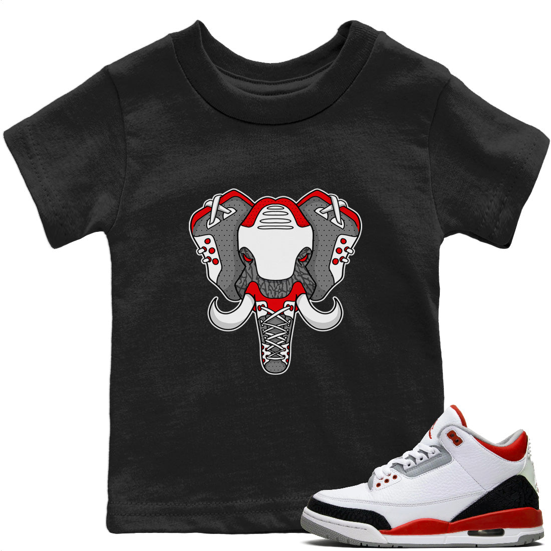 Jordan 3 Fire Red Sneaker Matching T-Shirt Elephant Symbol Sneaker Tees Jordan 3 Fire Red Sneaker Release Tees Kids Shirts