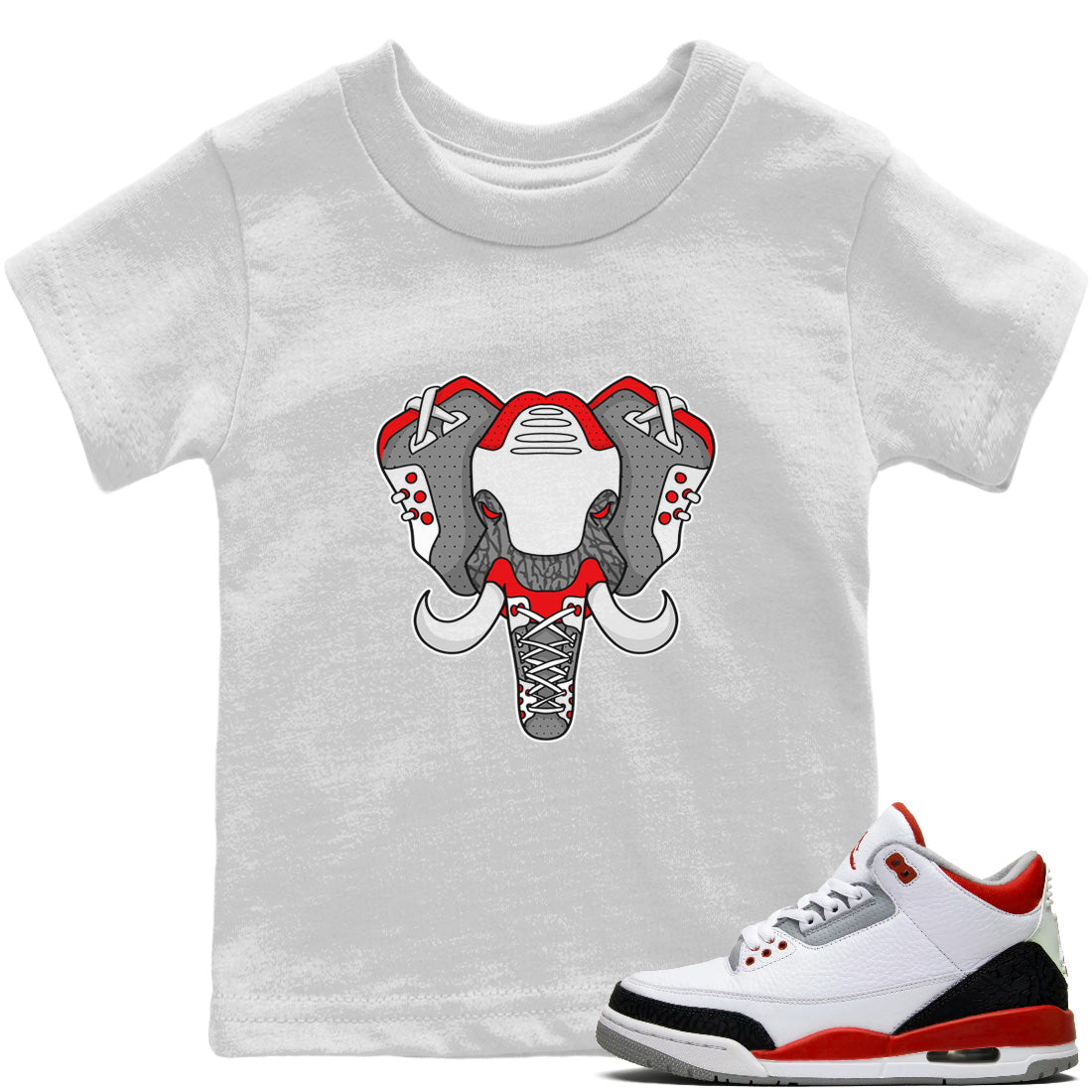 Jordan 3 Fire Red Sneaker Matching T-Shirt Elephant Symbol Sneaker Tees Jordan 3 Fire Red Sneaker Release Tees Kids Shirts