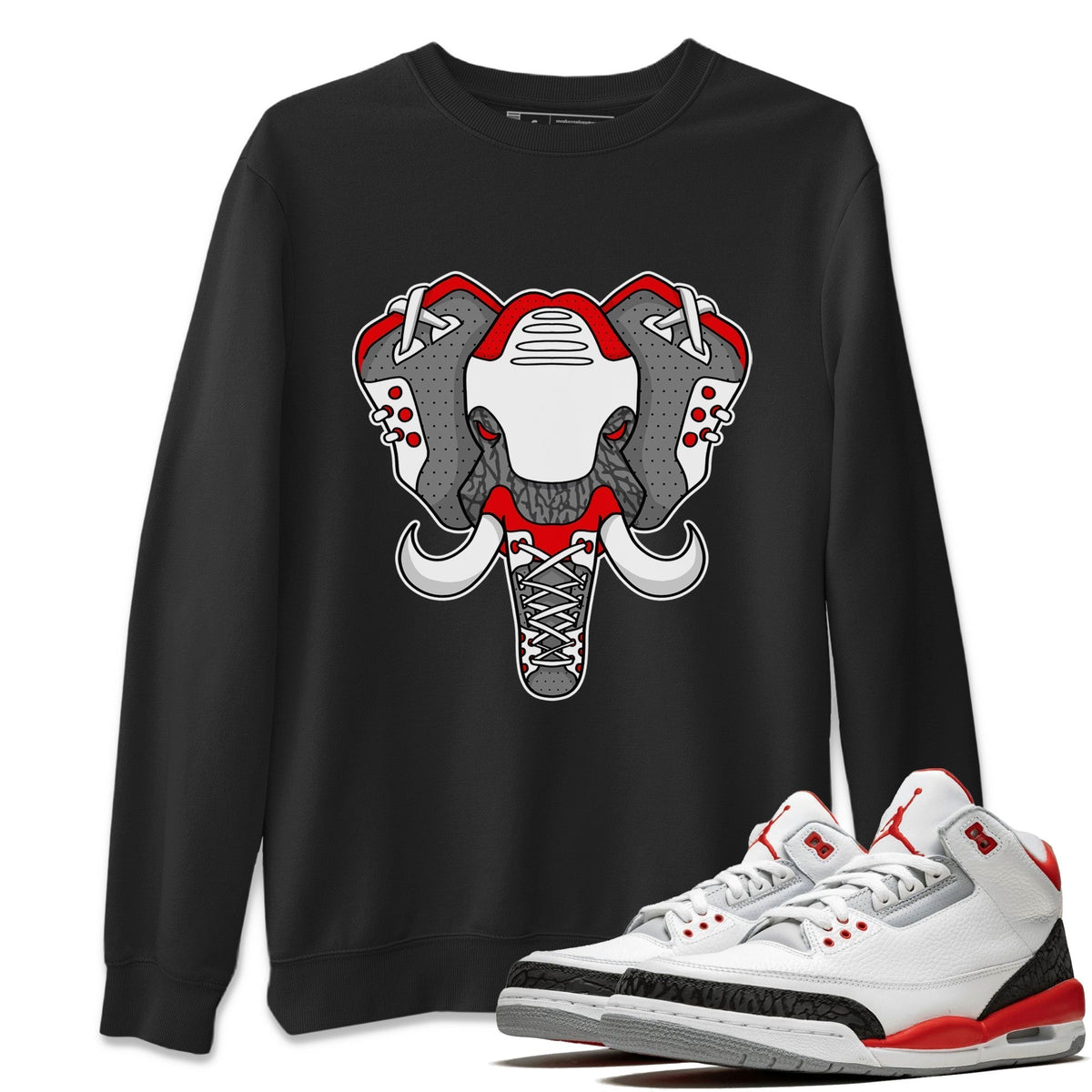 Jordan 3 Fire Red Sneaker Matching T-Shirt Elephant Symbol Sneaker Tees Jordan 3 Fire Red Sneaker Release Tees Crew Neck Tees