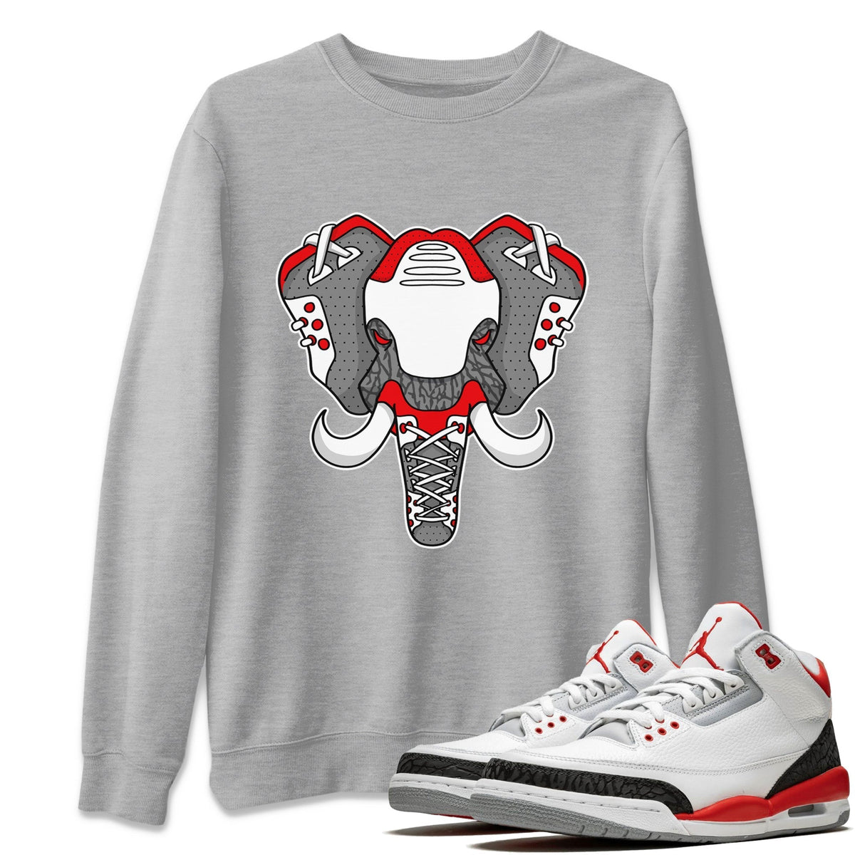 Jordan 3 Fire Red Sneaker Matching T-Shirt Elephant Symbol Sneaker Tees Jordan 3 Fire Red Sneaker Release Tees Crew Neck Tees