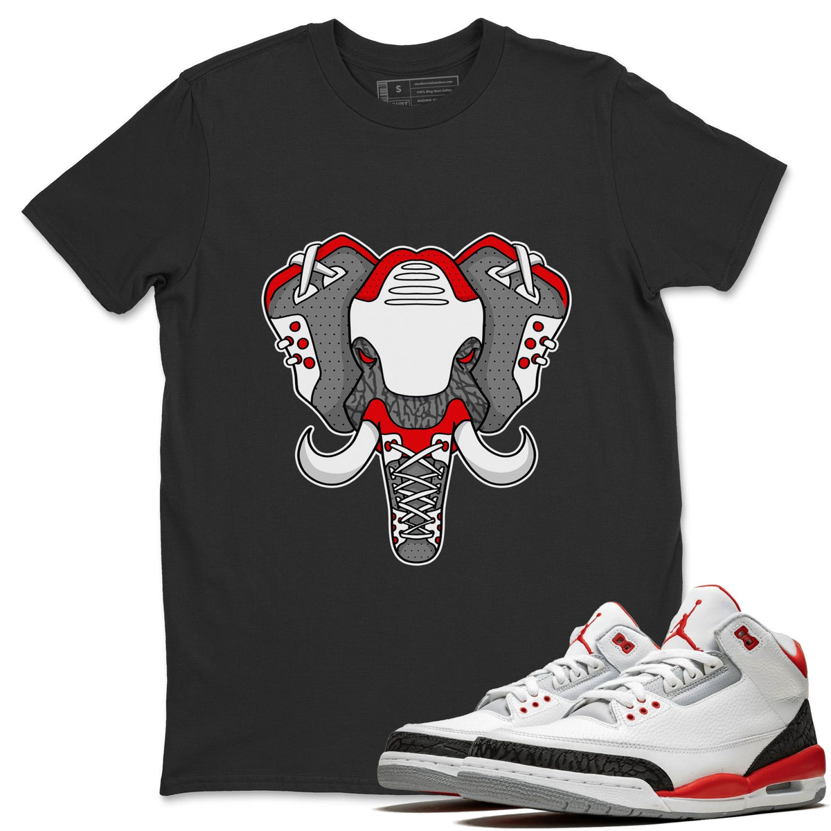 Jordan 3 Fire Red Sneaker Matching T-Shirt Elephant Symbol Sneaker Tees Jordan 3 Fire Red Sneaker Release Tees Crew Neck Tees