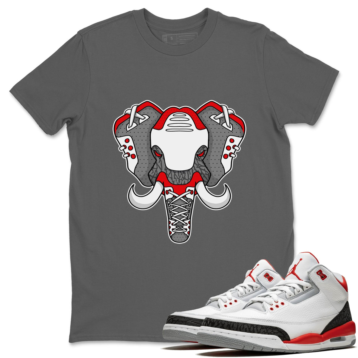 Jordan 3 Fire Red Sneaker Matching T-Shirt Elephant Symbol Sneaker Tees Jordan 3 Fire Red Sneaker Release Tees Crew Neck Tees