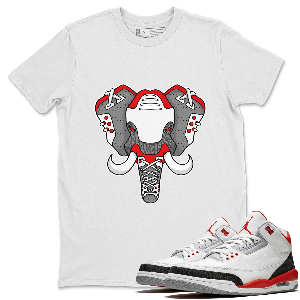 Jordan 3 Fire Red Sneaker Matching T-Shirt Elephant Symbol Sneaker Tees Jordan 3 Fire Red Sneaker Release Tees Crew Neck Tees