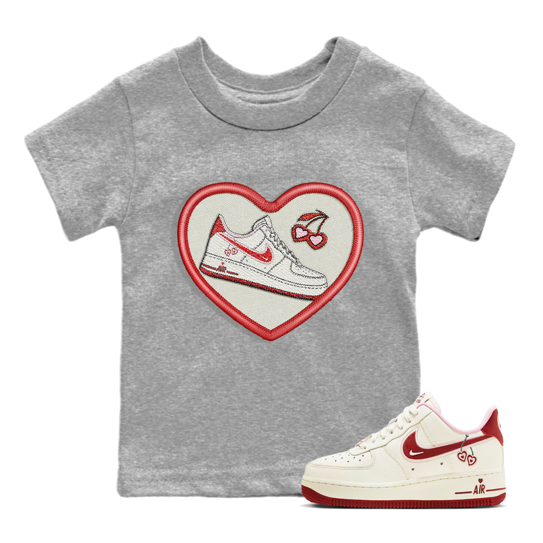 Air Force 1 Valentines Day Sneaker Match Tees Embroidery Patch Sneaker Tees Air Force 1 Valentines Day Jordan to match sneaker T-Shirt Kids Shirts