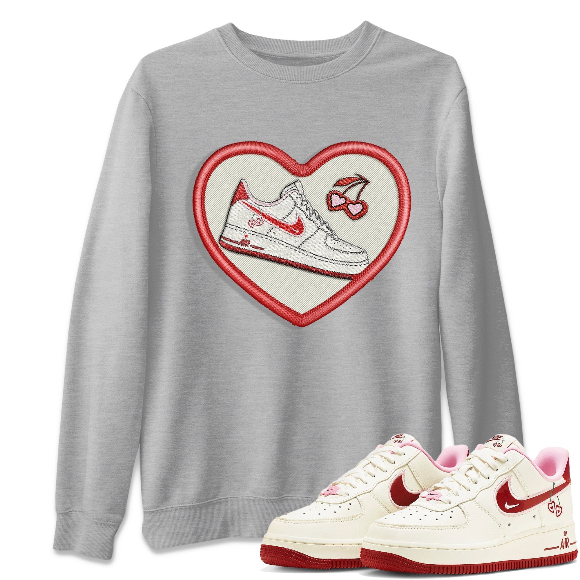 Air Force 1 Valentines Day Sneaker Match Tees Embroidery Patch Sneaker Tees Air Force 1 Valentines Day Jordan to match sneaker T-Shirt Crew Neck Shirts