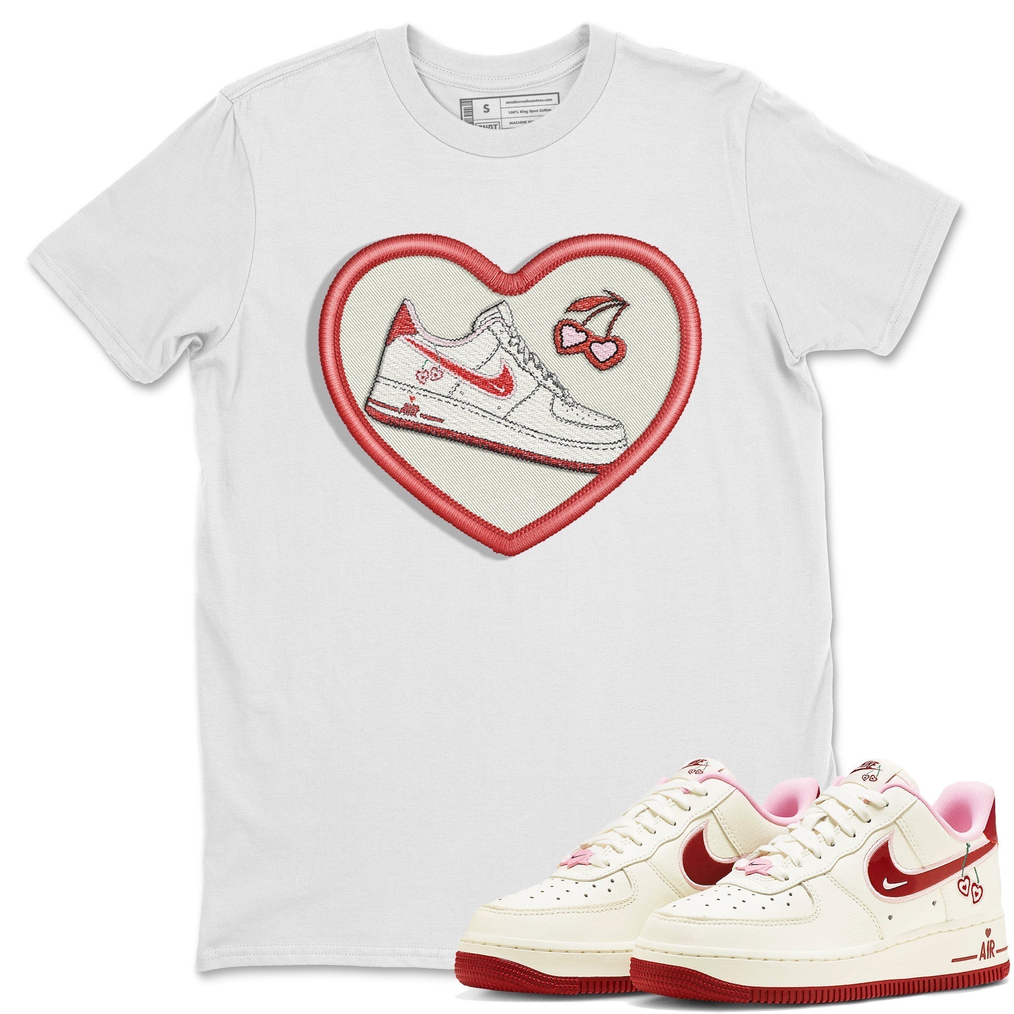 Air Force 1 Valentines Day Sneaker Match Tees Embroidery Patch Sneaker Tees Air Force 1 Valentines Day Jordan to match sneaker T-Shirt Crew Neck Shirts