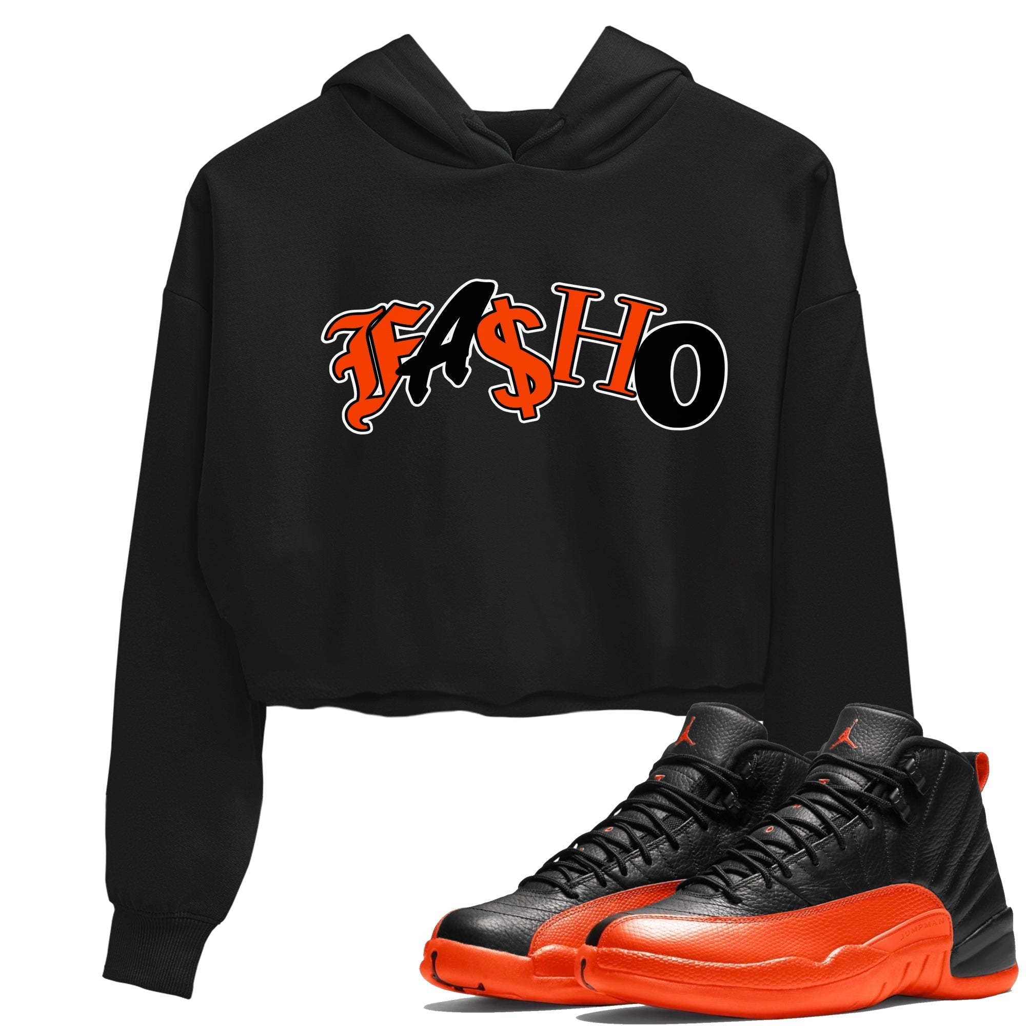 Air Jordan 12 Brilliant Orange Sneaker Match Tees Fasho Streetwear Sneaker Shirt AJ12 Brilliant Orange Sneaker Release Tees Women's Shirts Black 1