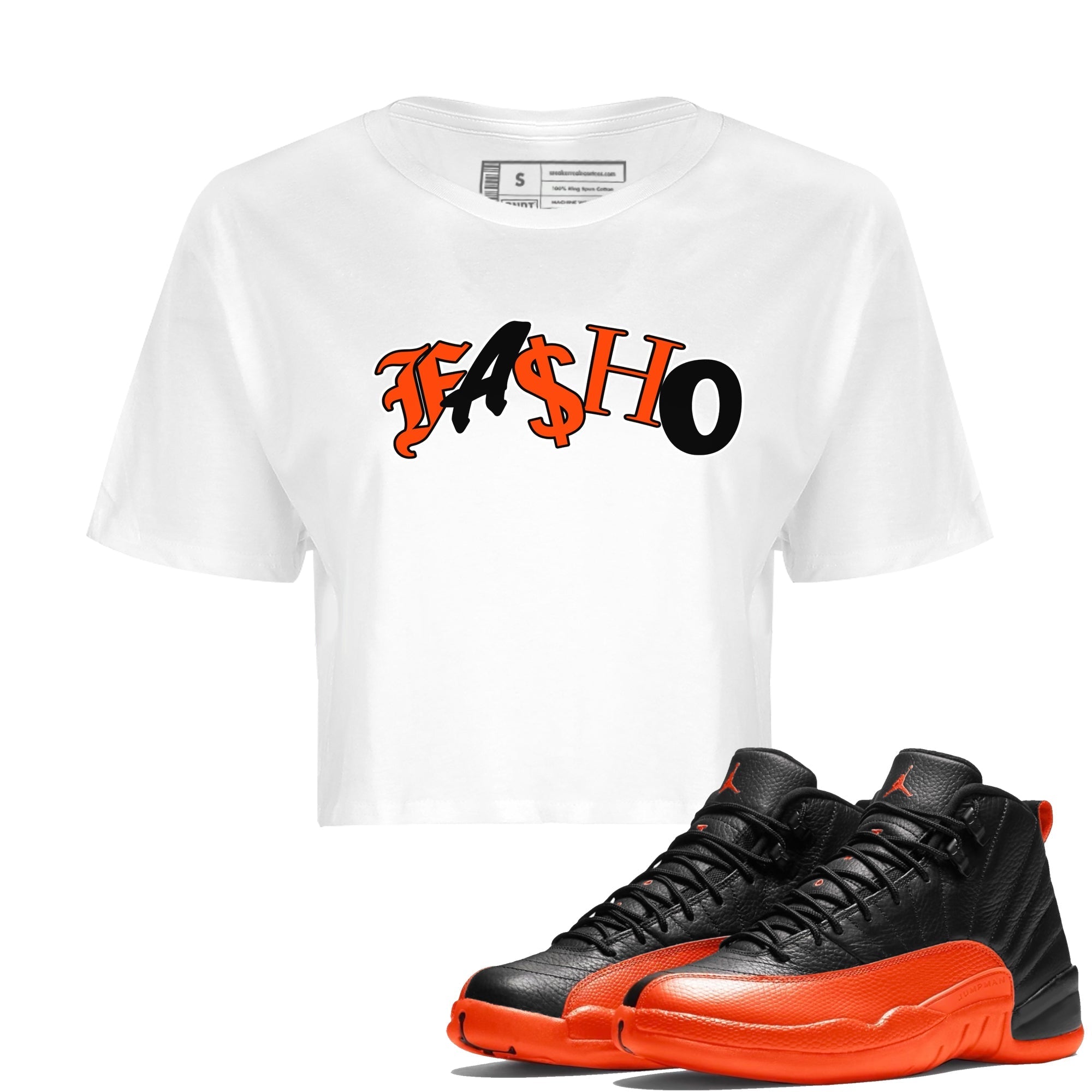 Air Jordan 12 Brilliant Orange Sneaker Match Tees Fasho Streetwear Sneaker Shirt AJ12 Brilliant Orange Sneaker Release Tees Women's Shirts White 1