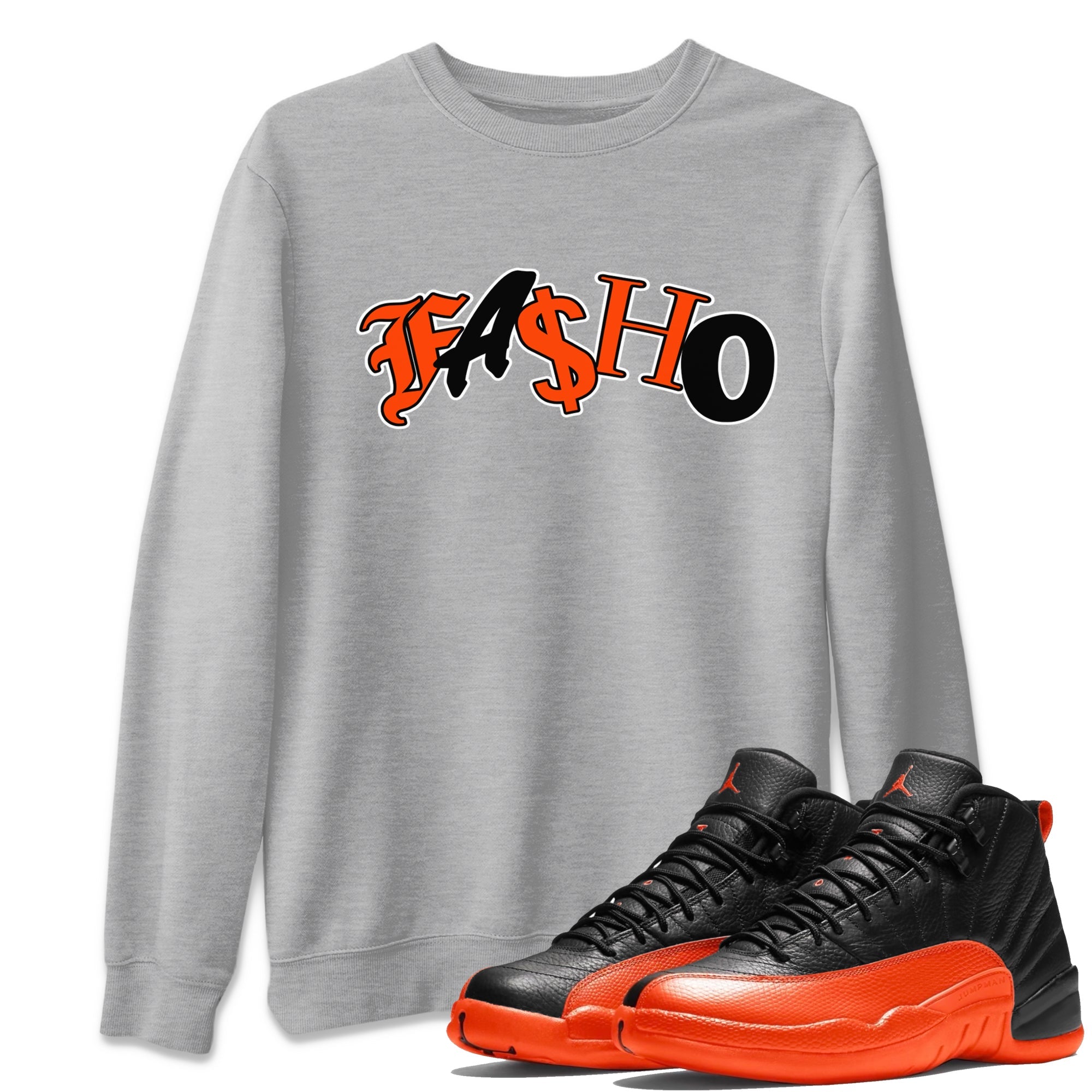 Air Jordan 12 Brilliant Orange Sneaker Match Tees Fasho Streetwear Sneaker Shirt AJ12 Brilliant Orange Sneaker Release Tees Unisex Shirts Heather Grey 1