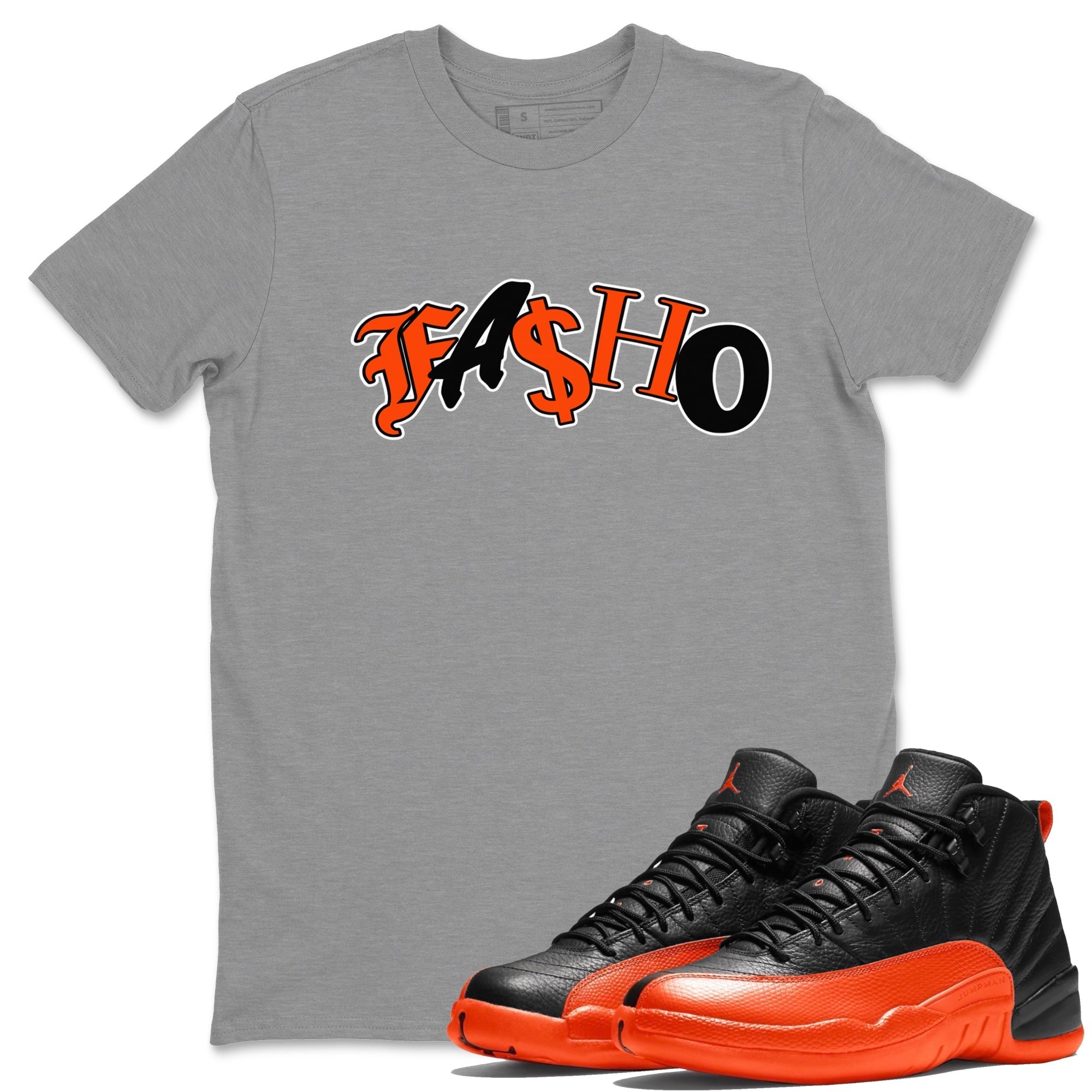 Air Jordan 12 Brilliant Orange Sneaker Match Tees Fasho Streetwear Sneaker Shirt AJ12 Brilliant Orange Sneaker Release Tees Unisex Shirts Heather Grey 1