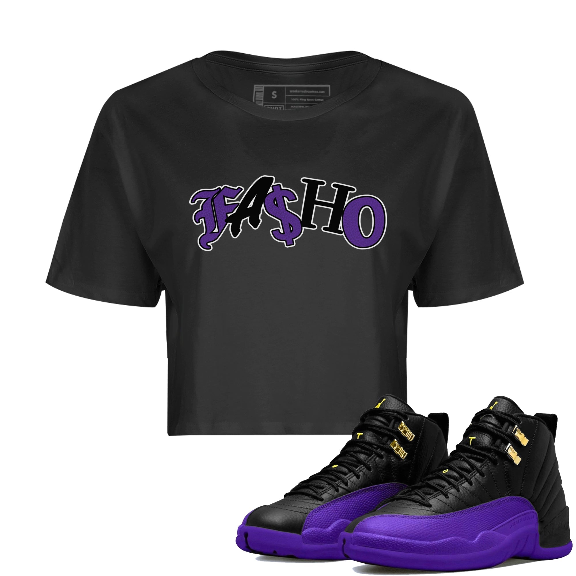 Air Jordan 12 Field Purple Sneaker Match Tees Fasho Streetwear Sneaker Shirt AJJordan 12 Lakers Sneaker Release Tees Women's Shirts Black 1
