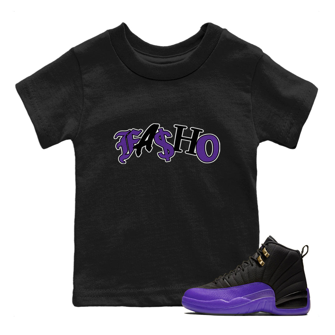 Air Jordan 12 Field Purple Sneaker Match Tees Fasho Streetwear Sneaker Shirt AJJordan 12 Lakers Sneaker Release Tees Kids Shirts Black 1