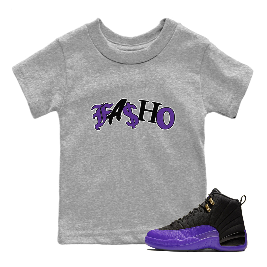 Air Jordan 12 Field Purple Sneaker Match Tees Fasho Streetwear Sneaker Shirt AJJordan 12 Lakers Sneaker Release Tees Kids Shirts Heather Grey 1