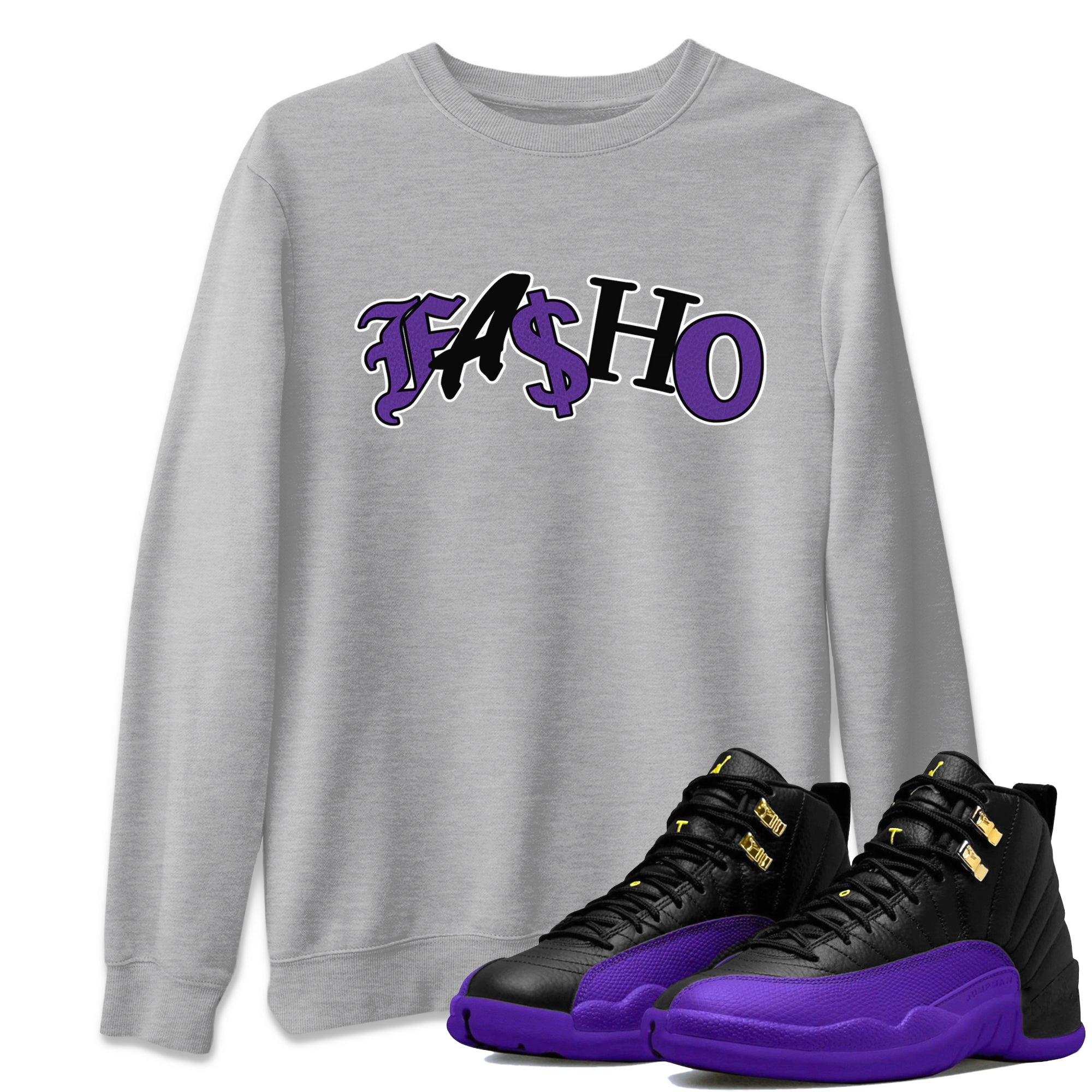 Air Jordan 12 Field Purple Sneaker Match Tees Fasho Streetwear Sneaker Shirt AJJordan 12 Lakers Sneaker Release Tees Unisex Shirts Heather Grey 1