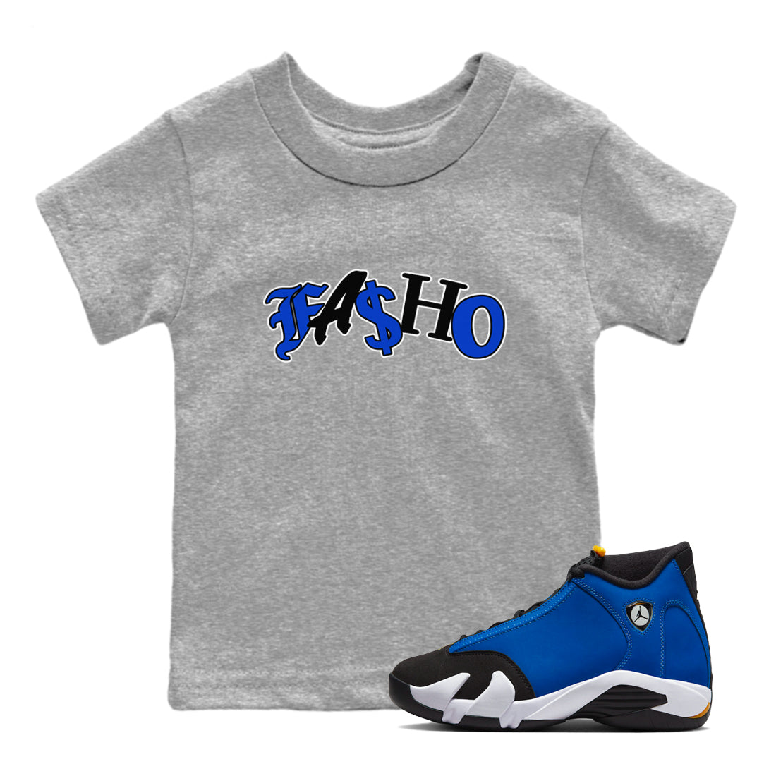 Air Jordan 14 Laney Sneaker Match Tees Fasho Streetwear Sneaker Shirt AJ14 Laney Sneaker Release Tees Kids Shirts Heather Grey 1