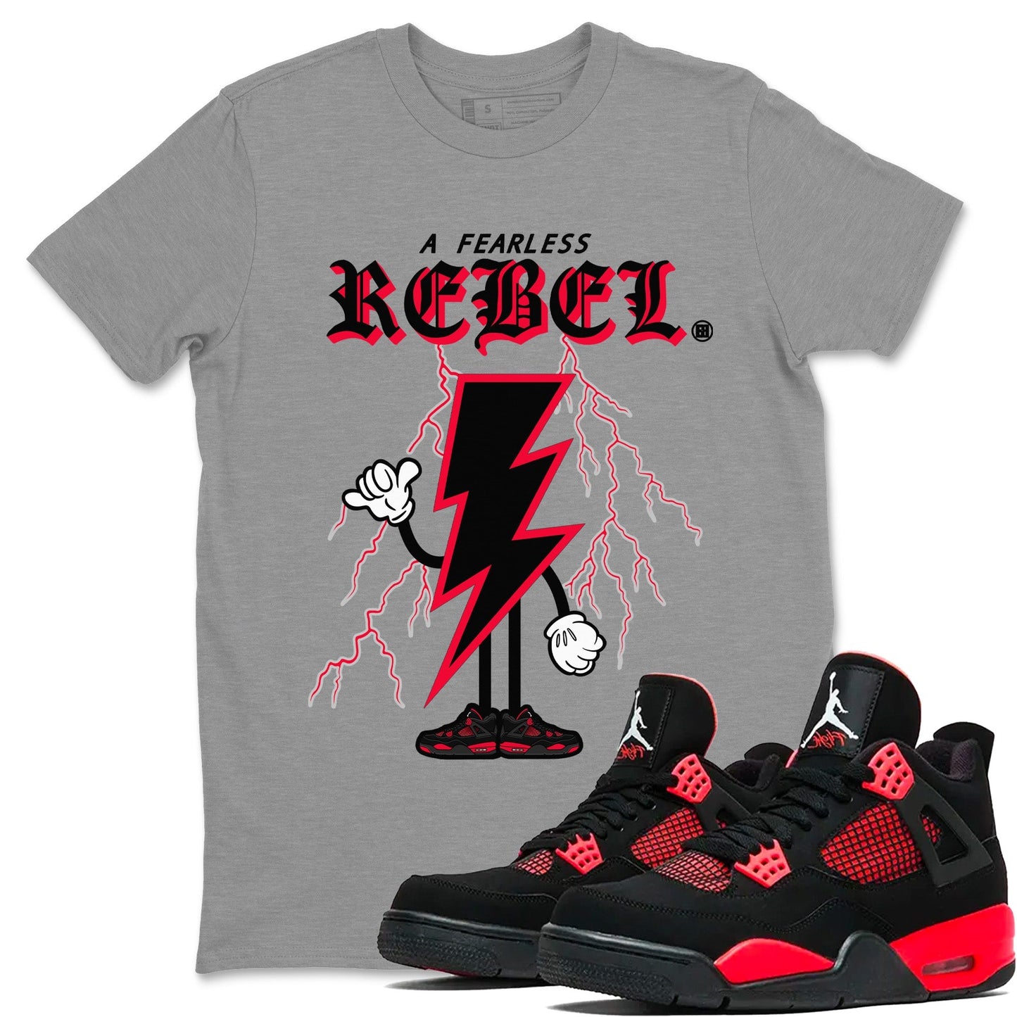 Air Jordan 4 Red Thunder Fearless Rebel Crew Neck Streetwear Sneaker Shirt Jordan 4 Retro Red Thunder Sneaker T-Shirts Size Chart