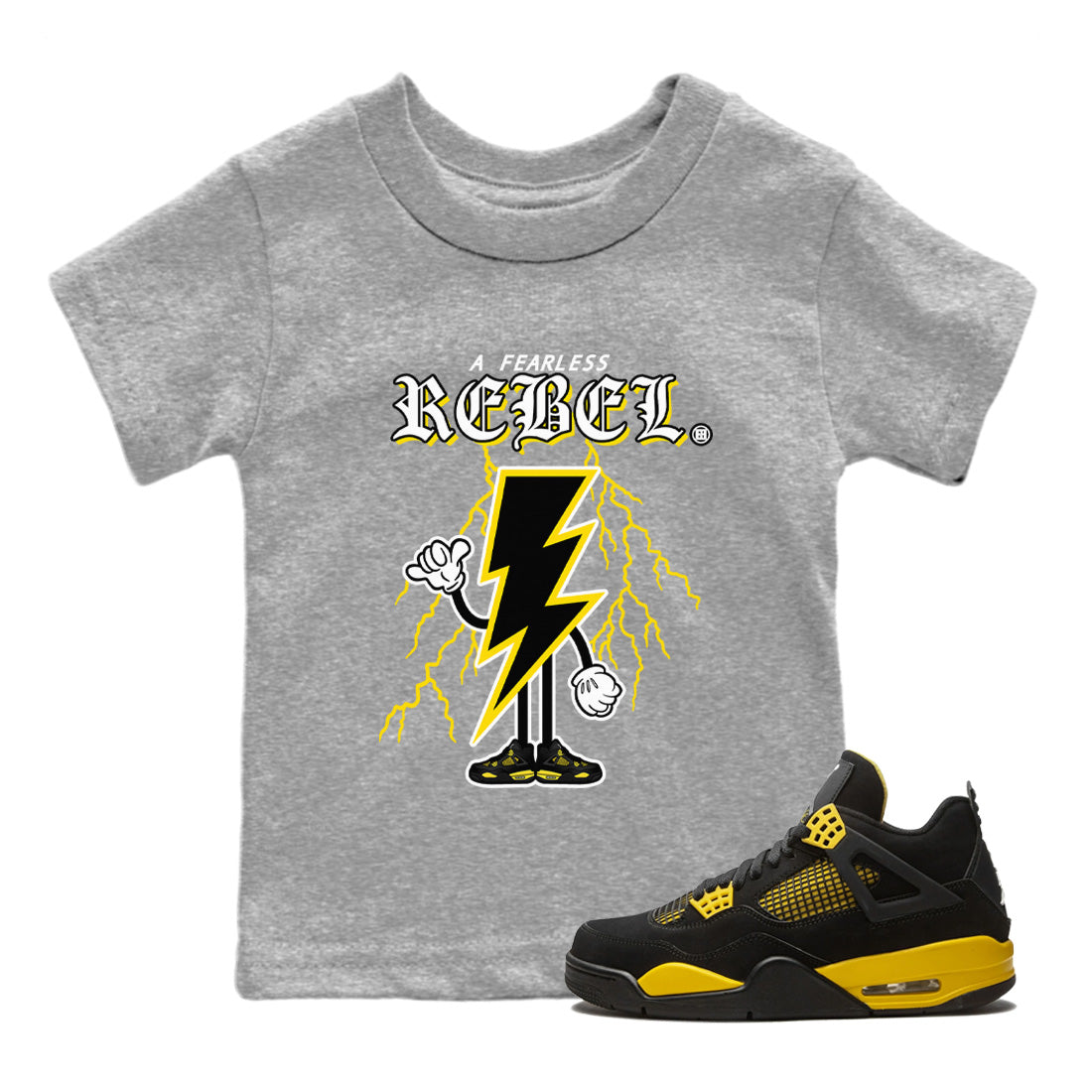 Air Jordan 4 Thunder Sneaker Match Tees Fearless Rebel Streetwear Sneaker Shirt Air Jordan 4 Retro Thunder Sneaker Release Tees Kids Shirts Heather Grey 1