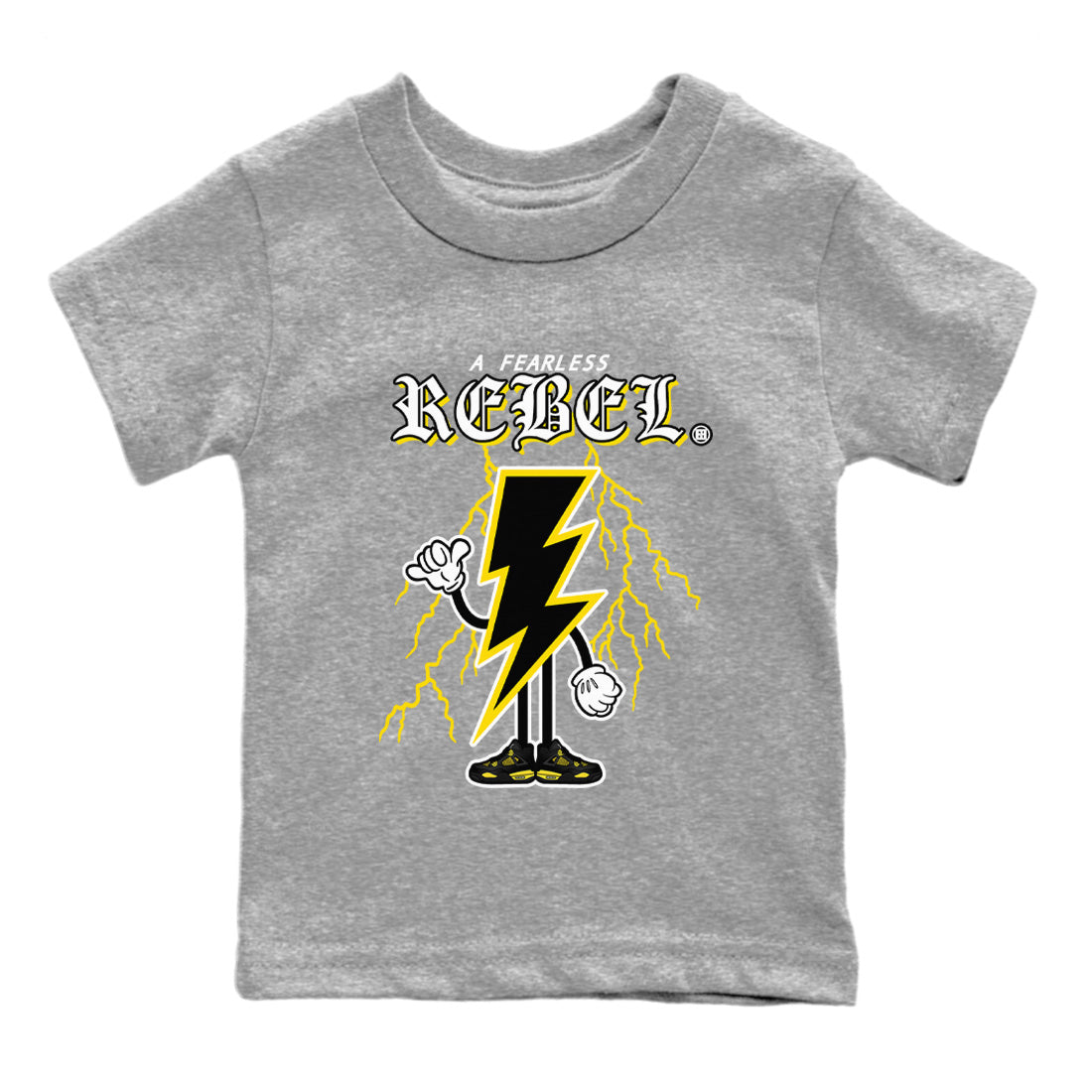 Air Jordan 4 Thunder Sneaker Match Tees Fearless Rebel Streetwear Sneaker Shirt Air Jordan 4 Retro Thunder Sneaker Release Tees Kids Shirts Heather Grey 2