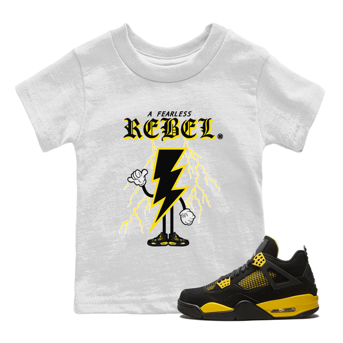Air Jordan 4 Thunder Sneaker Match Tees Fearless Rebel Streetwear Sneaker Shirt Air Jordan 4 Retro Thunder Sneaker Release Tees Kids Shirts White 1