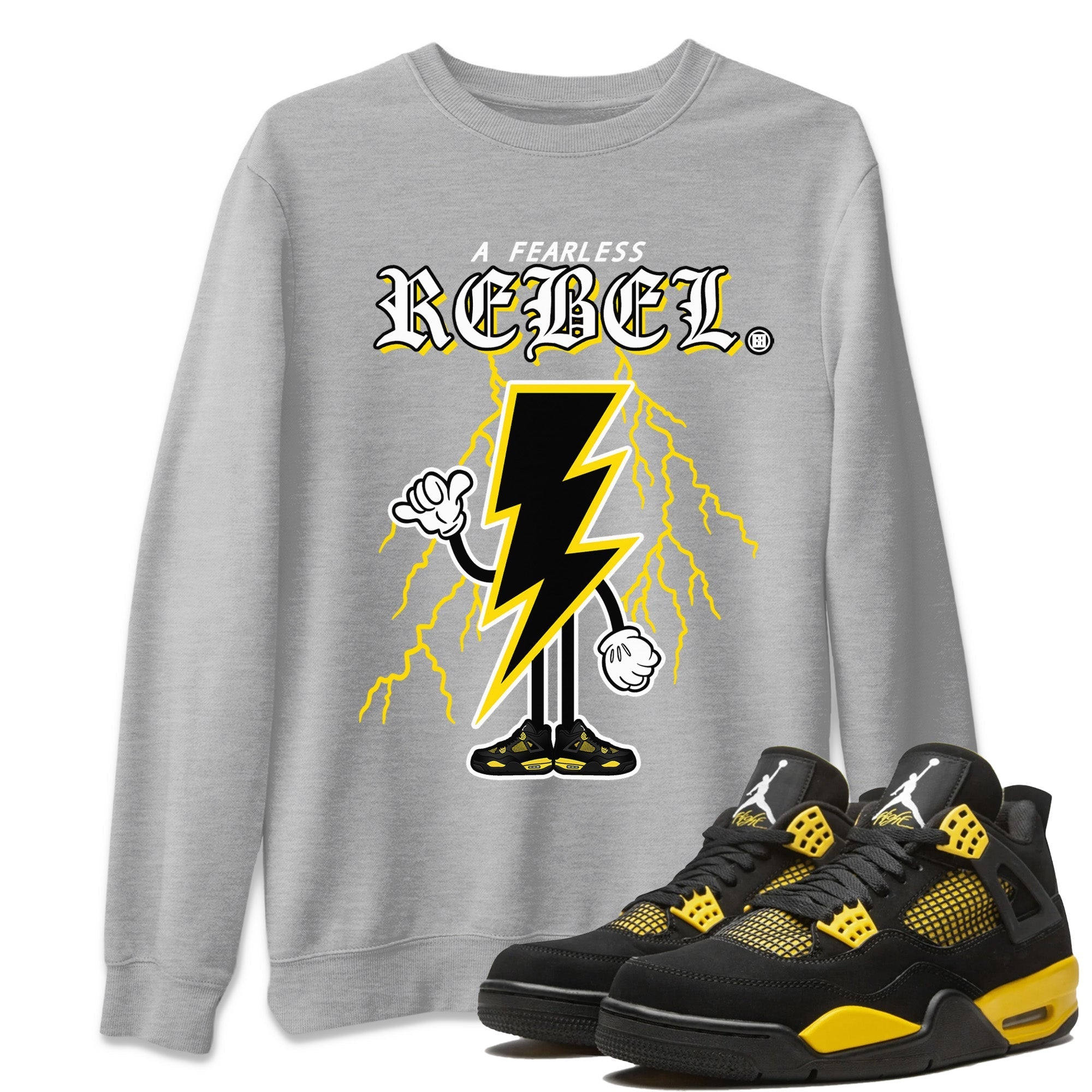 Air Jordan 4 Thunder Sneaker Match Tees Fearless Rebel Streetwear Sneaker Shirt Air Jordan 4 Retro Thunder Sneaker Release Tees Unisex Shirts Heather Grey 1