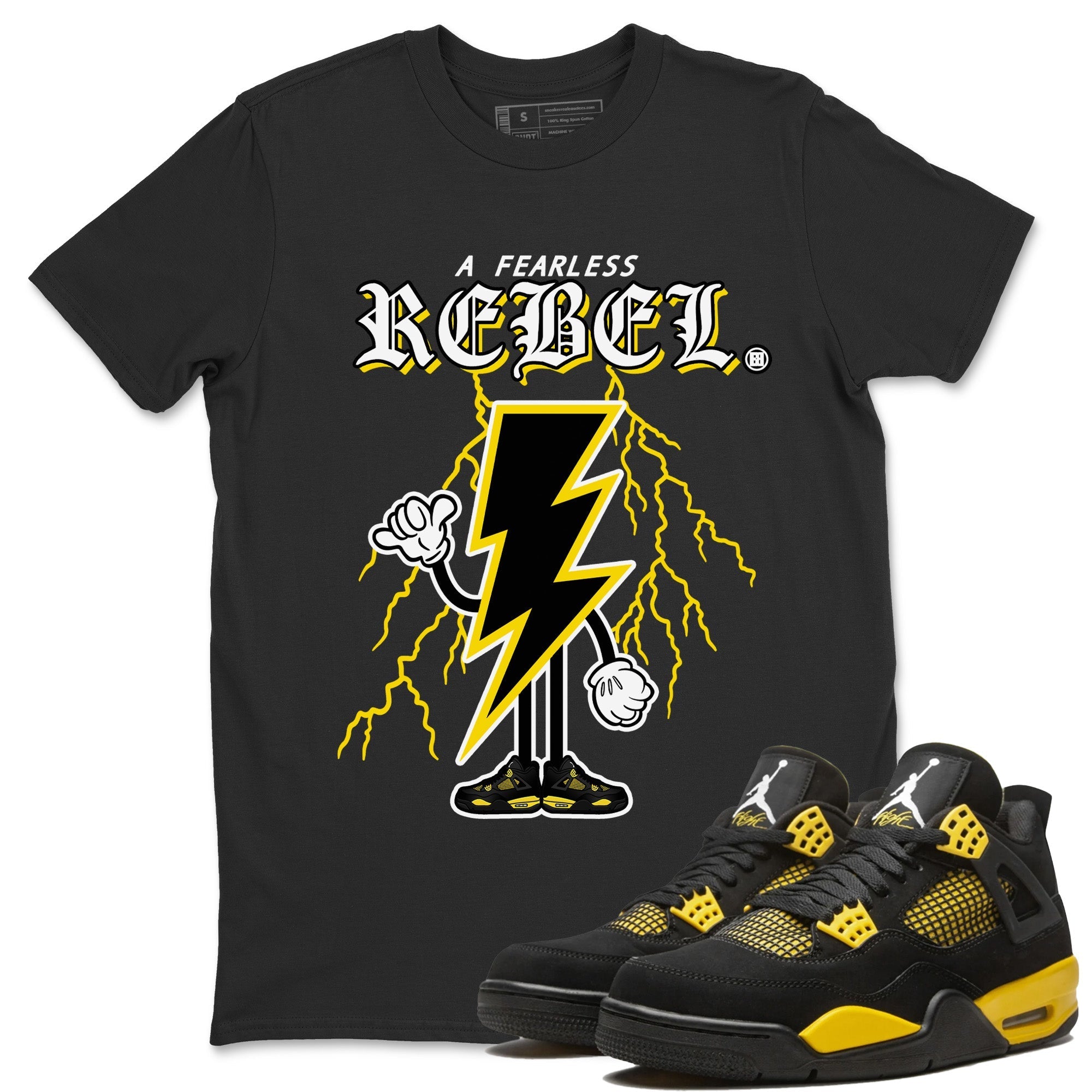 Air Jordan 4 Thunder Sneaker Match Tees Fearless Rebel Streetwear Sneaker Shirt Air Jordan 4 Retro Thunder Sneaker Release Tees Unisex Shirts Black 1