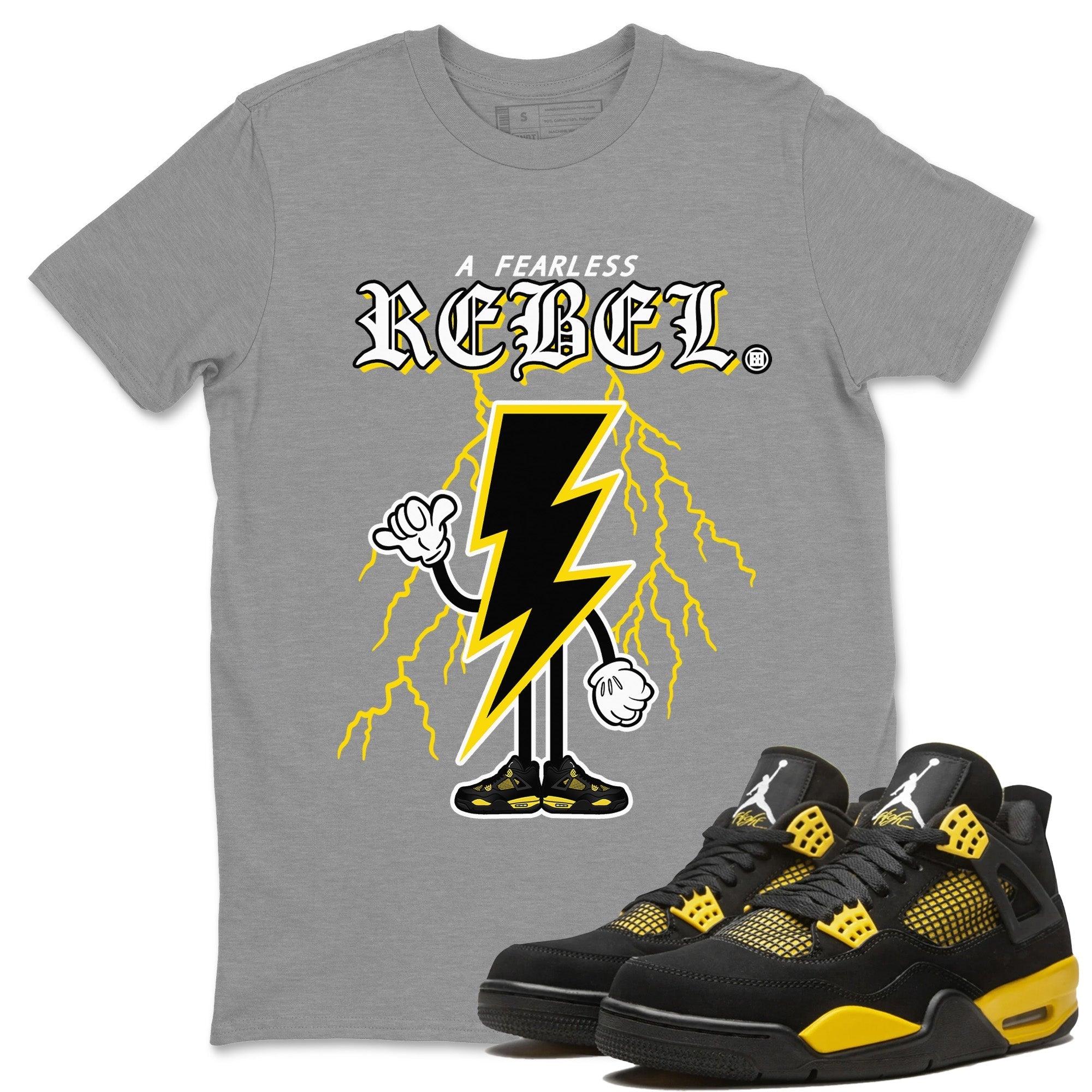 Air Jordan 4 Thunder Sneaker Match Tees Fearless Rebel Streetwear Sneaker Shirt Air Jordan 4 Retro Thunder Sneaker Release Tees Unisex Shirts Heather Grey 1