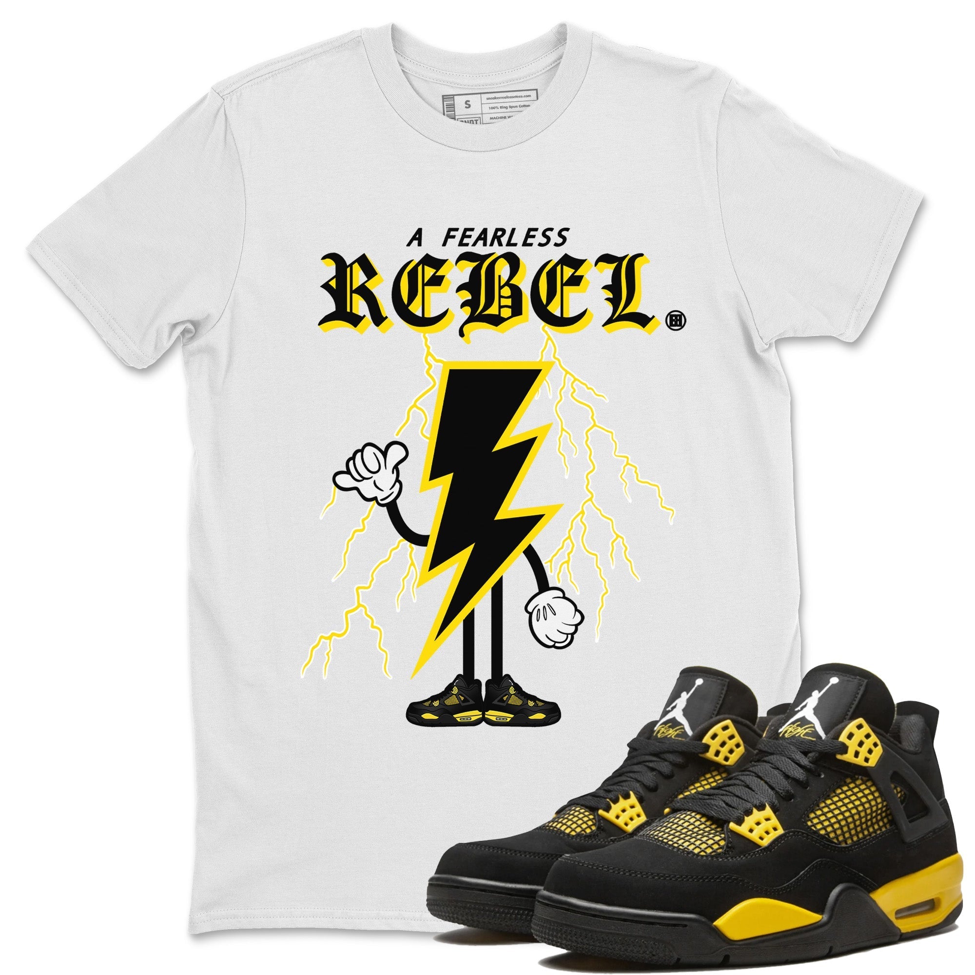 Air Jordan 4 Thunder Sneaker Match Tees Fearless Rebel Streetwear Sneaker Shirt Air Jordan 4 Retro Thunder Sneaker Release Tees Unisex Shirts White 1
