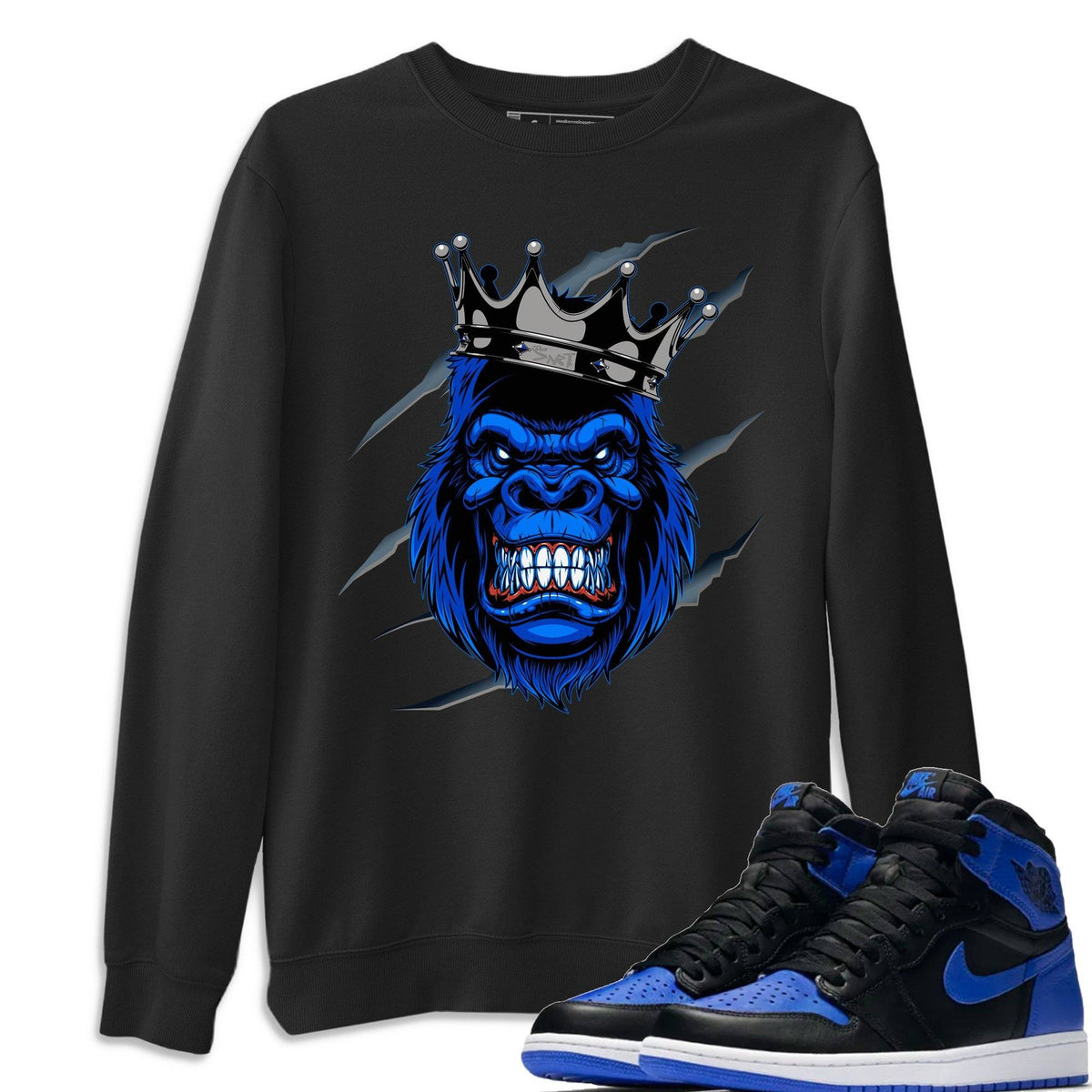 Jordan 1 Royal Black Shirt To Match Jordans Ferocious Gorilla Sneaker Tees Jordan 1 Royal Black Drip Gear Zone Sneaker Matching Clothing Unisex Shirts