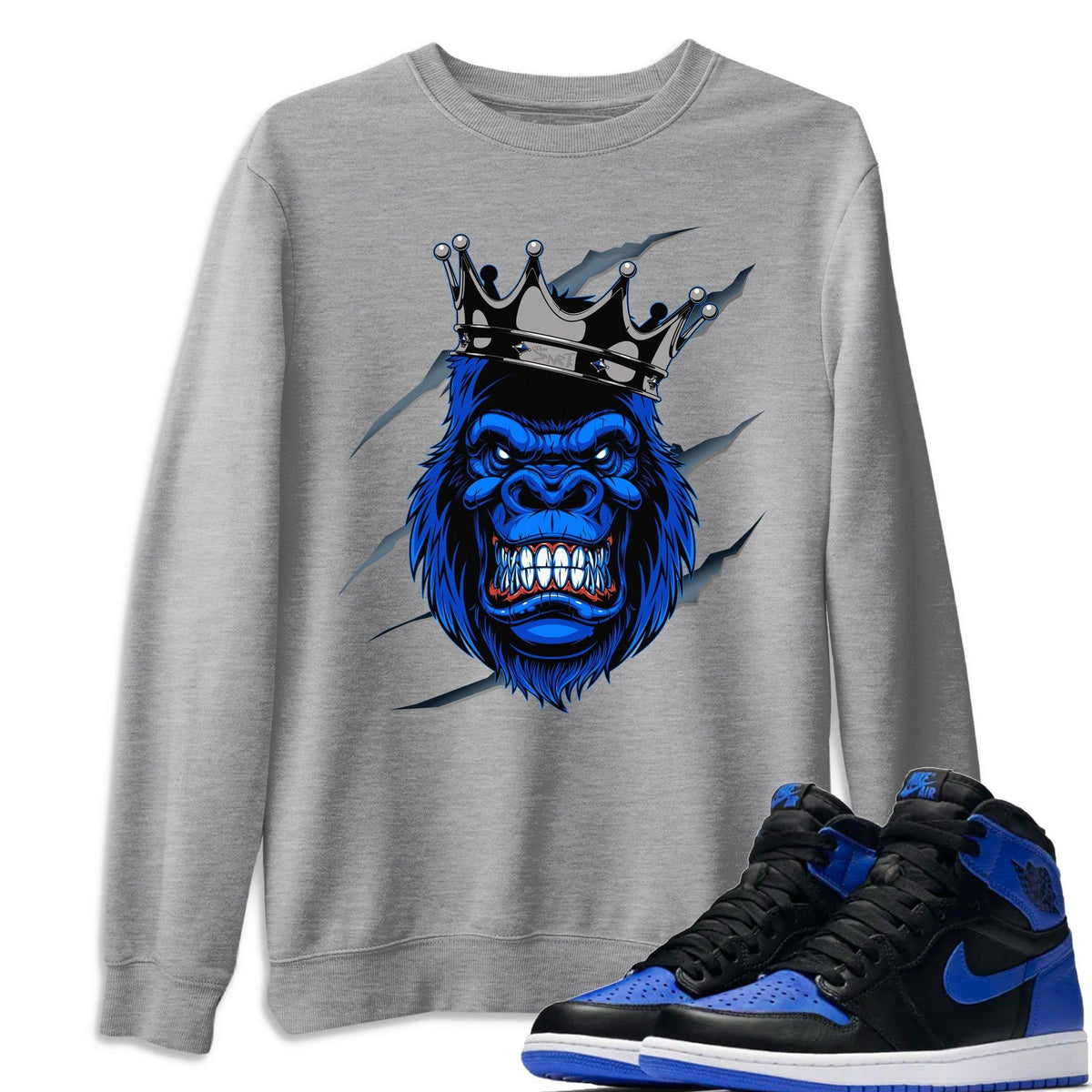 Jordan 1 Royal Black Shirt To Match Jordans Ferocious Gorilla Sneaker Tees Jordan 1 Royal Black Drip Gear Zone Sneaker Matching Clothing Unisex Shirts