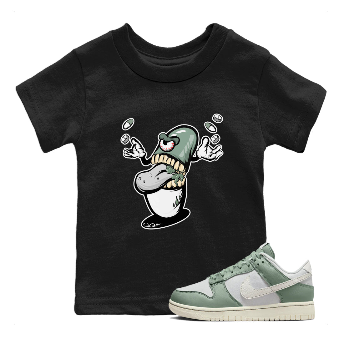 Dunk Mica Green Sneaker Match Tees Pill Monster Streetwear Sneaker Shirt Dunk Low Mica Green Sneaker Release Tees Kids Shirts Black 1