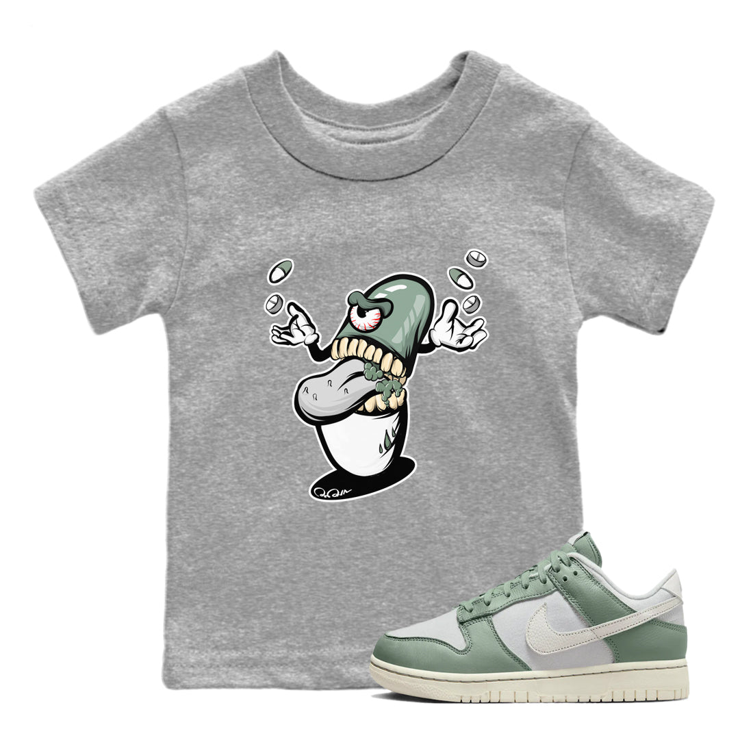 Dunk Mica Green Sneaker Match Tees Pill Monster Streetwear Sneaker Shirt Dunk Low Mica Green Sneaker Release Tees Kids Shirts Heather Grey 1