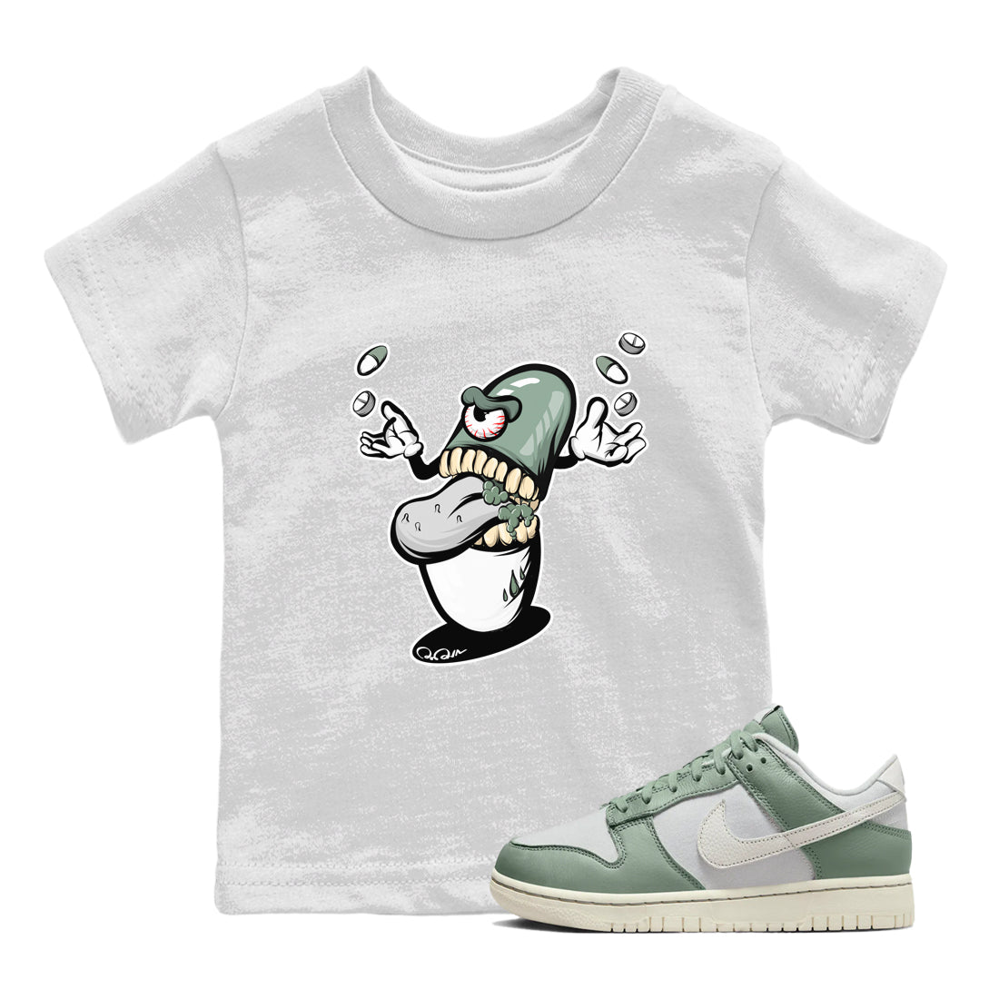 Dunk Mica Green Sneaker Match Tees Pill Monster Streetwear Sneaker Shirt Dunk Low Mica Green Sneaker Release Tees Kids Shirts White 1