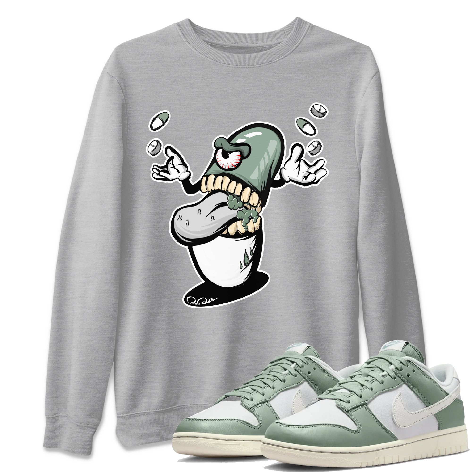 Dunk Mica Green Sneaker Match Tees Pill Monster Streetwear Sneaker Shirt Dunk Low Mica Green Sneaker Release Tees Unisex Shirts Heather Grey 1