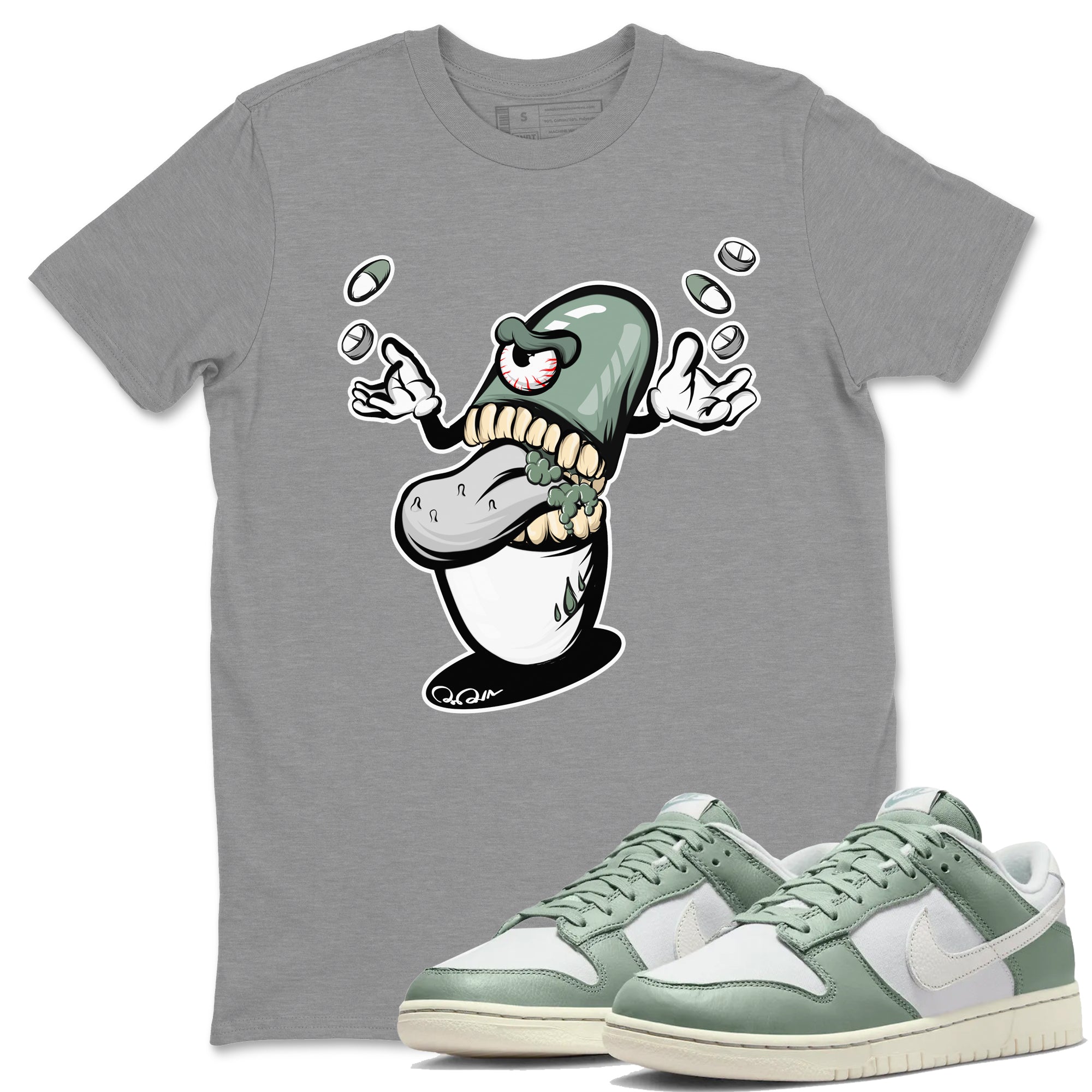 Dunk Mica Green Sneaker Match Tees Pill Monster Streetwear Sneaker Shirt Dunk Low Mica Green Sneaker Release Tees Unisex Shirts Heather Grey 1