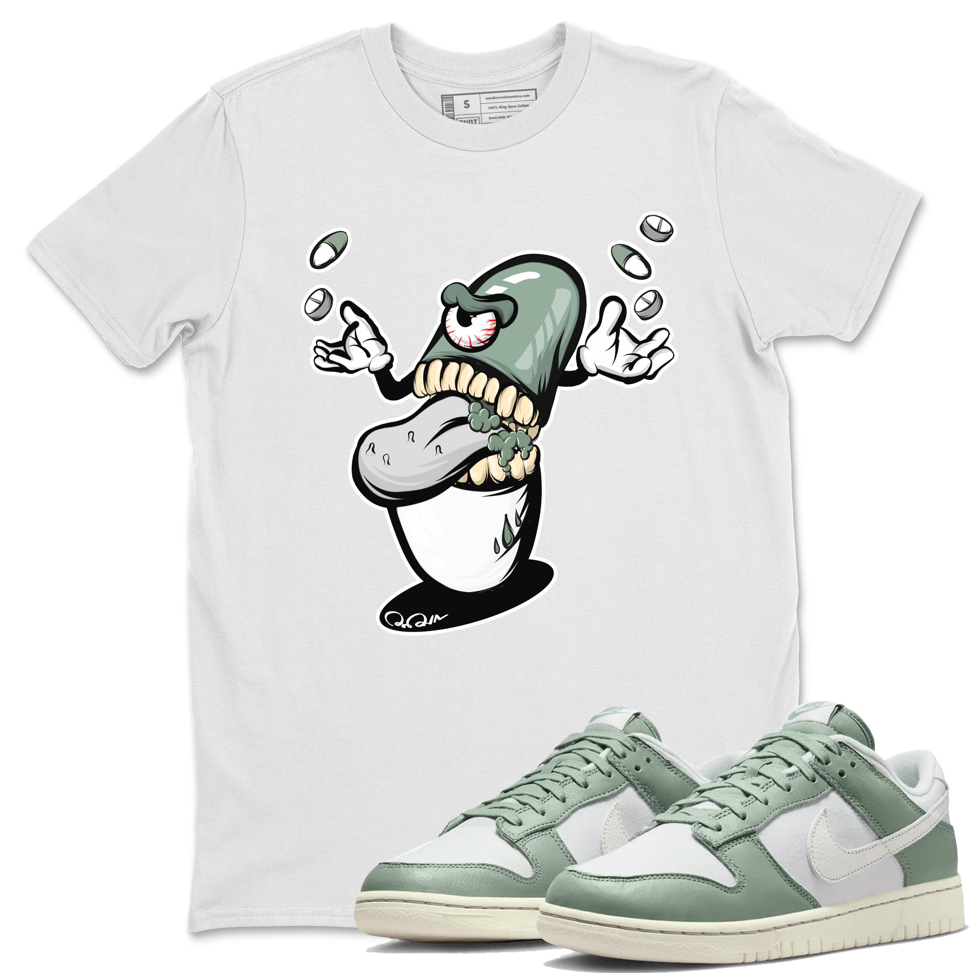 Dunk Mica Green Sneaker Match Tees Pill Monster Streetwear Sneaker Shirt Dunk Low Mica Green Sneaker Release Tees Unisex Shirts White 1