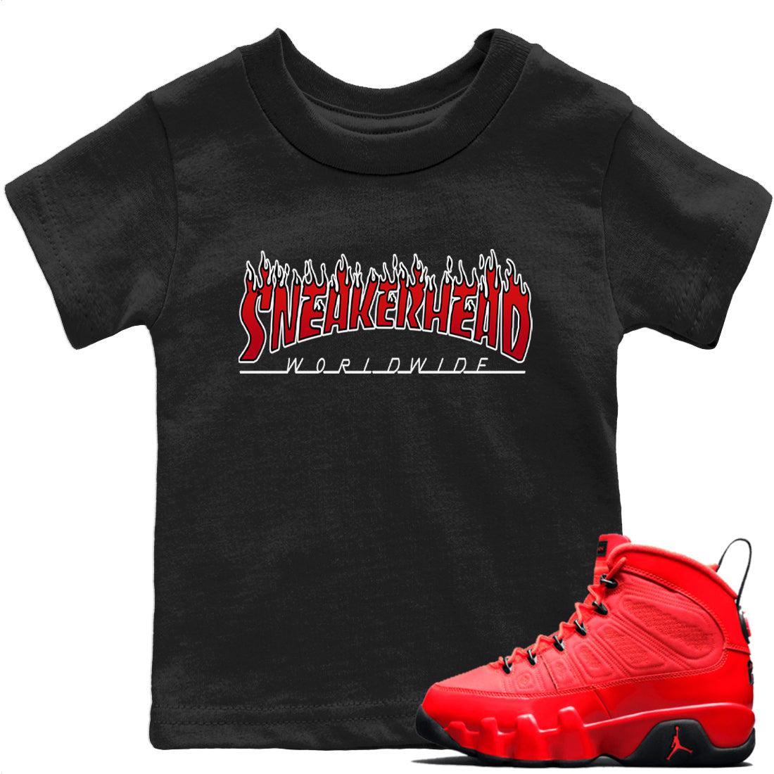 Jordan 9 Chile Red Sneaker Tees Drip Gear Zone Fire Sneakerhead Sneaker Tees Jordan 9 Chile Red Shirt Kids Shirts