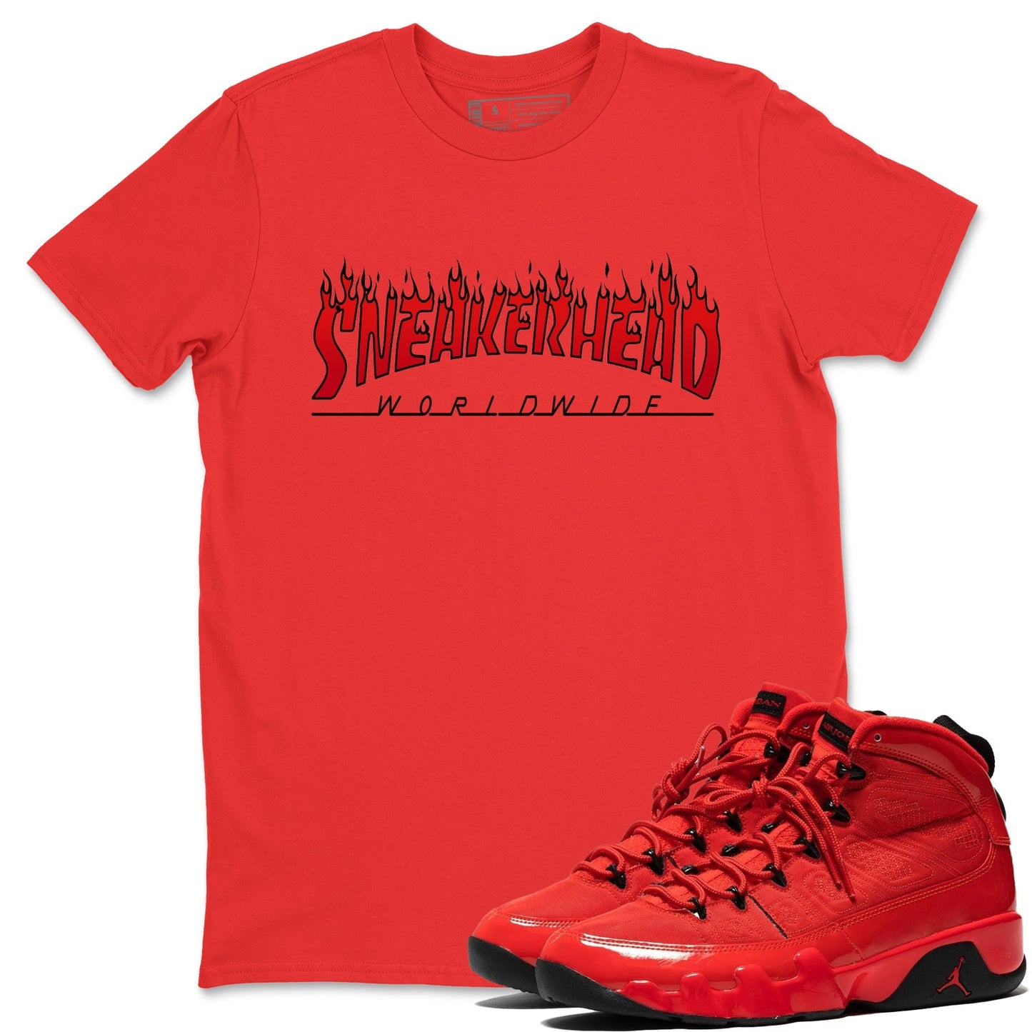 Jordan 9 Chile Red Sneaker Tees Drip Gear Zone Fire Sneakerhead Sneaker Tees Jordan 9 Chile Red Shirt Unisex Shirts