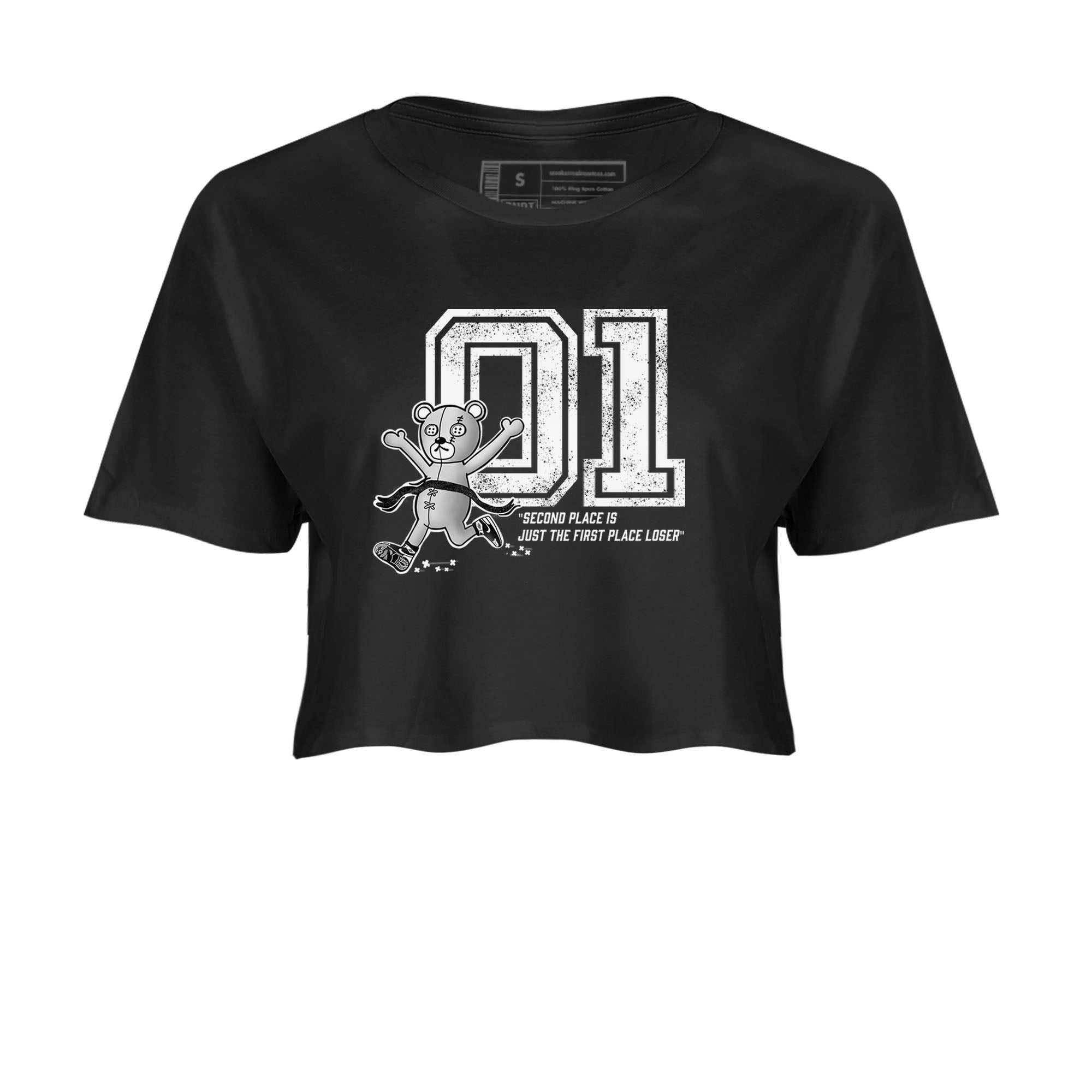 1s Black White shirt to match jordans First Place Winner sneaker tees Air Jordan 1 Black White Drip Gear Zone Black 2 crop length shirt