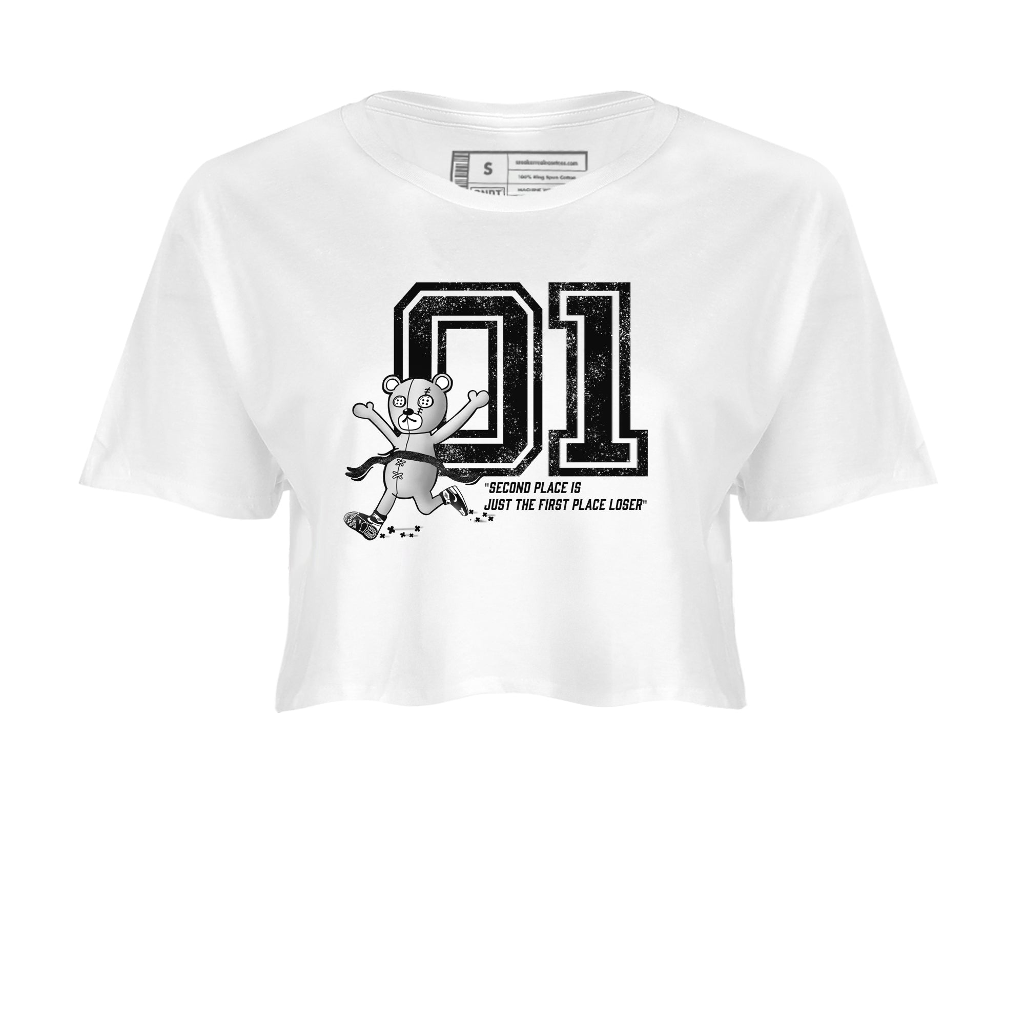 1s Black White shirt to match jordans First Place Winner sneaker tees Air Jordan 1 Black White Drip Gear Zone White 2 crop length shirt